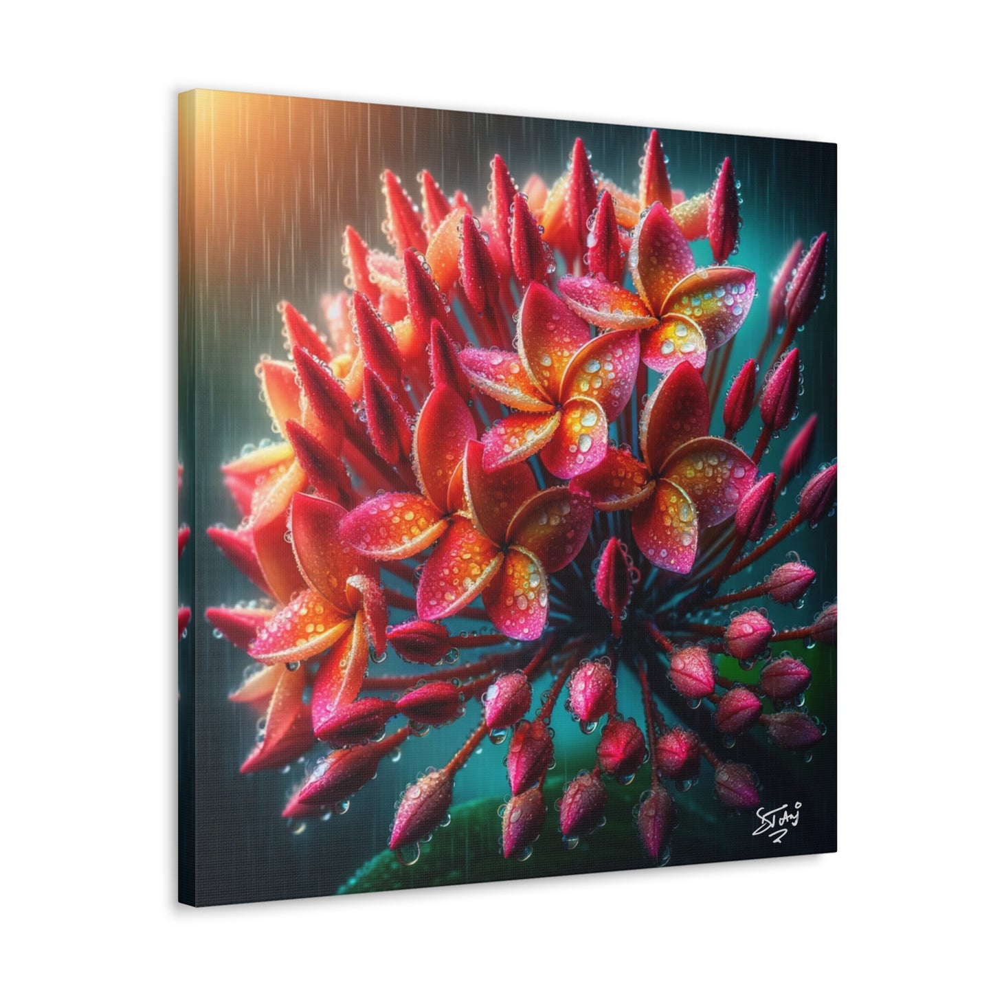 Print #2 of Ixora Flower in The Rain, Caribbean, Vibrant and Vivid Colors of Ixora flowers, Trinidad and Tobago, Canvas Gallery Wraps