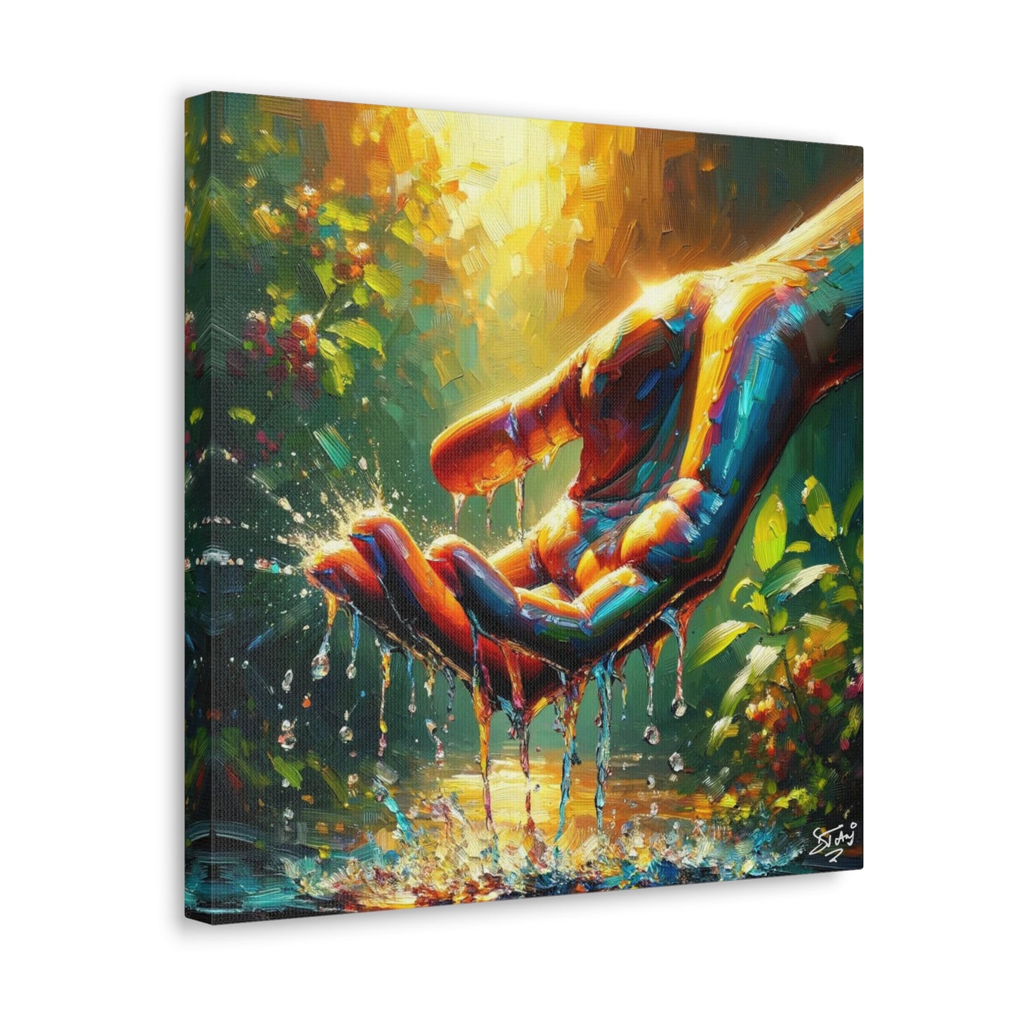 Art Print, "Hand in Water" Oil Finish, Unity, Togetherness, One Love, Semi-Abstract, Canvas Gallery Wrap