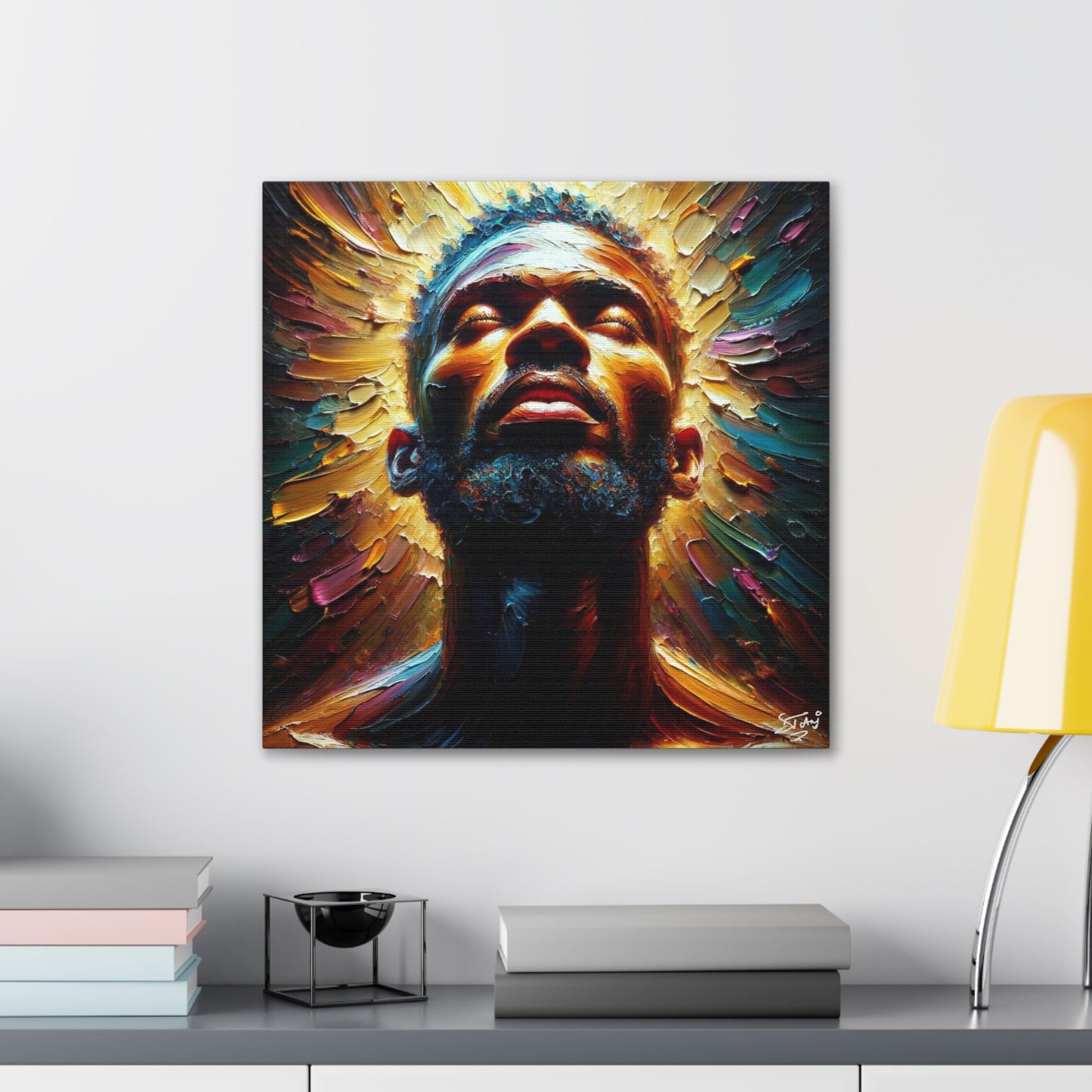 Art Print, Afro-Caribbean Man, "In the Light" Oil Finish, West Indian Ethnicity, Cultural, Heritage, Abstract, Canvas Gallery Wrap