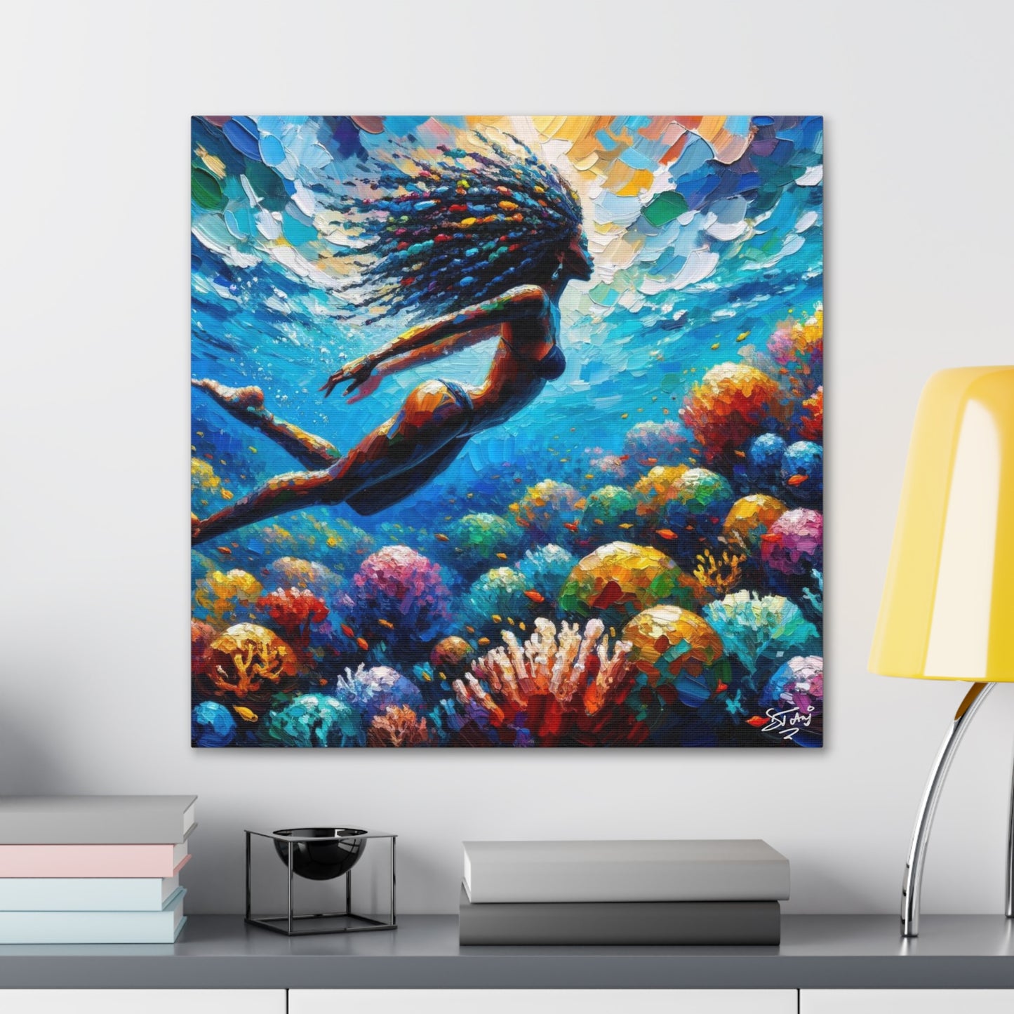 Art Print, Afro-Caribbean Woman, "Under Water" Oil Finish, West Indian Ethnicity, Cultural, Heritage, Abstract, Canvas Gallery Wrap