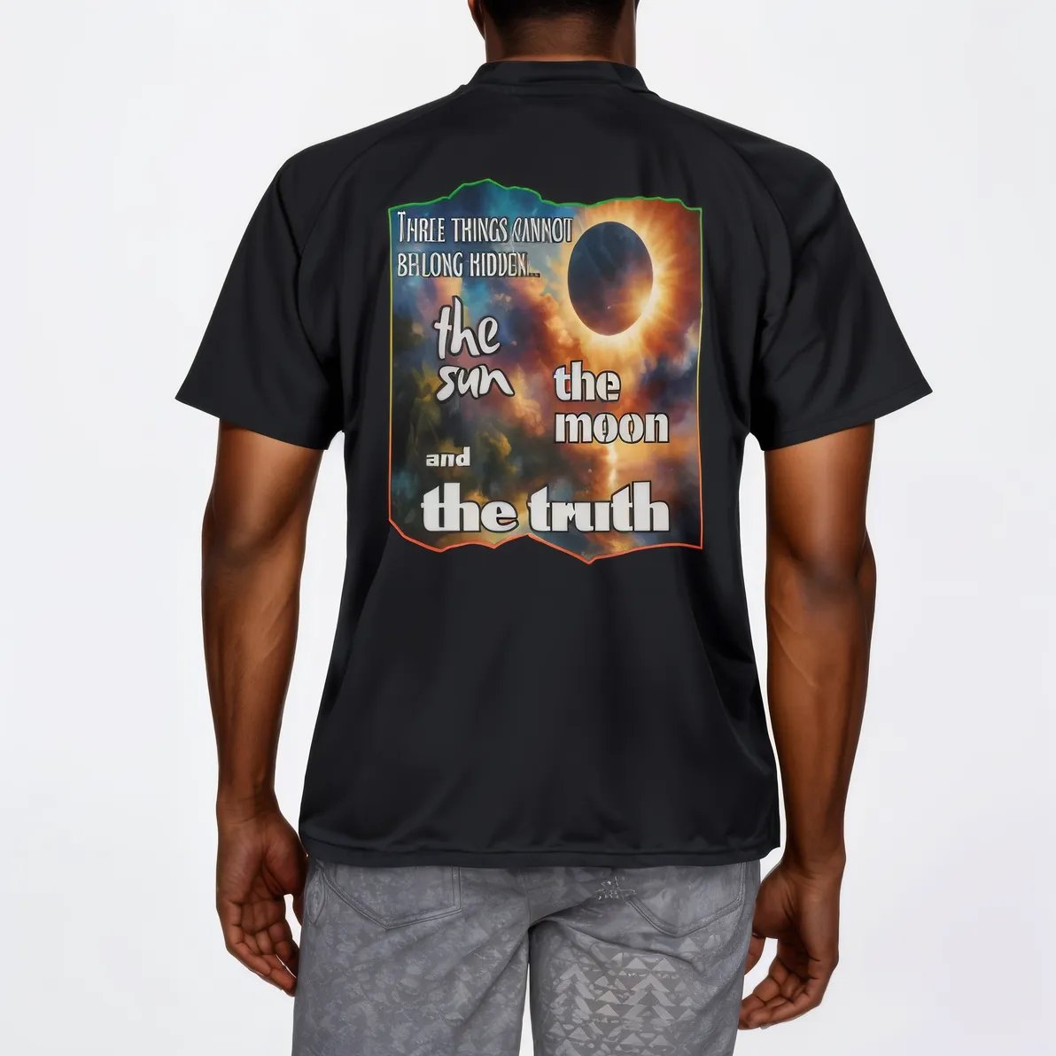 Men's V-Neck Polyester T-Shirt "The Sun, The Moon, The Truth"