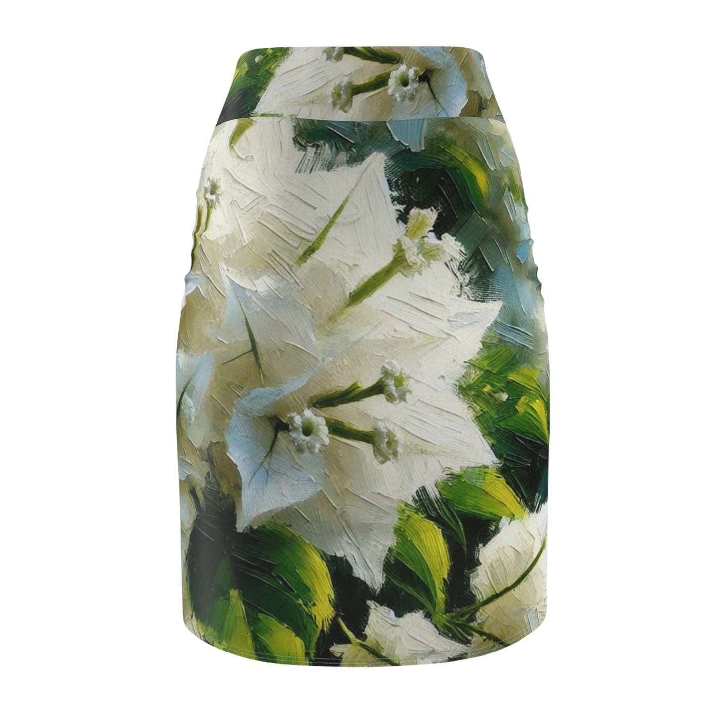 Women's Pencil Skirt (AOP) White Bougainvillea Print