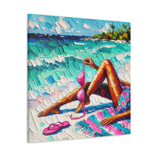 Art Print, Caribbean Woman, "Tanning" Oil Finish, West Indian Ethnicity, Cultural, Heritage, Abstract, Canvas Gallery Wrap