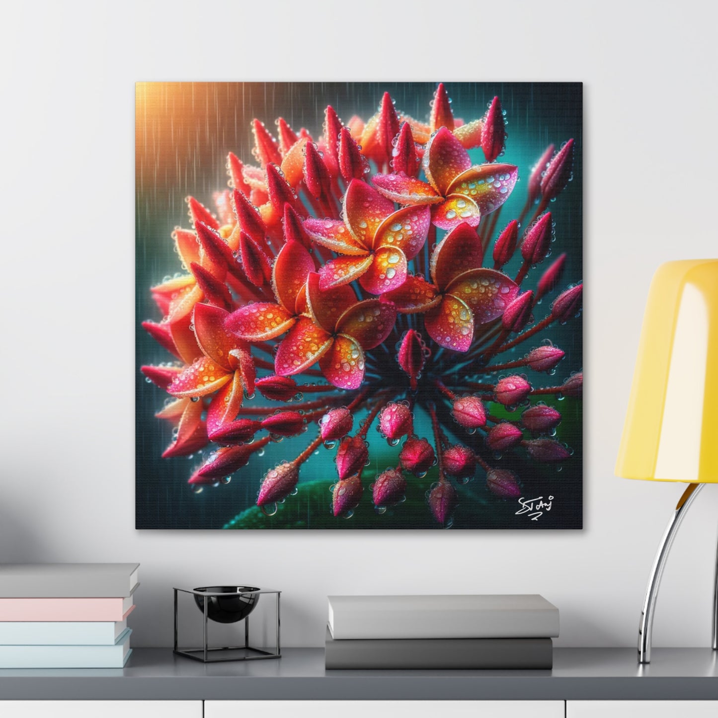 Print #2 of Ixora Flower in The Rain, Caribbean, Vibrant and Vivid Colors of Ixora flowers, Trinidad and Tobago, Canvas Gallery Wraps