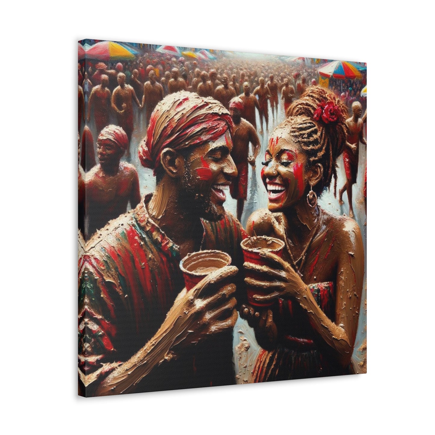 Art Print of Jouvert Morning, Afro-Caribbean Couple, Oil Finish, West Indian Ethnicity, Cultural, Heritage, Canvas Gallery Wraps