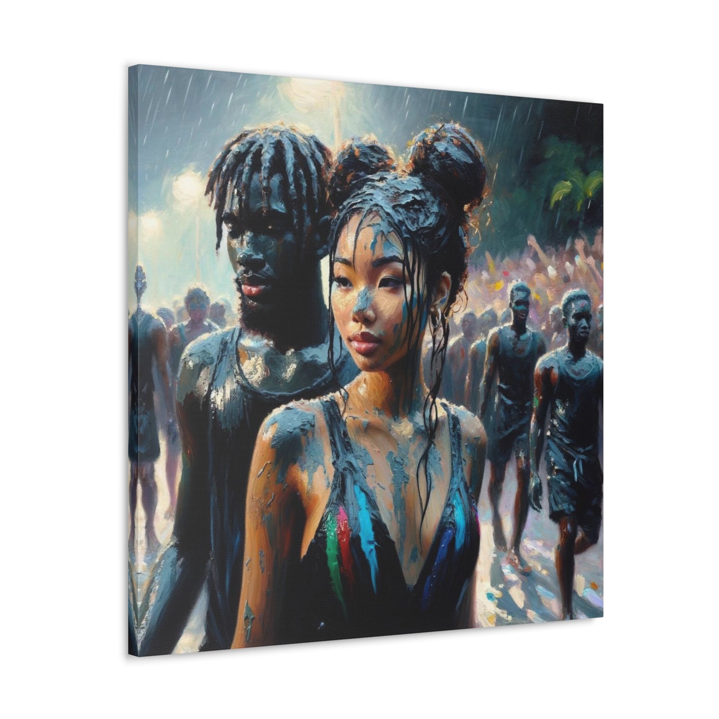 Art Print of Jouvert Morning, Afro-Caribbean Couple#5, Oil Finish, West Indian Ethnicity, Cultural, Heritage, Canvas Gallery Wraps