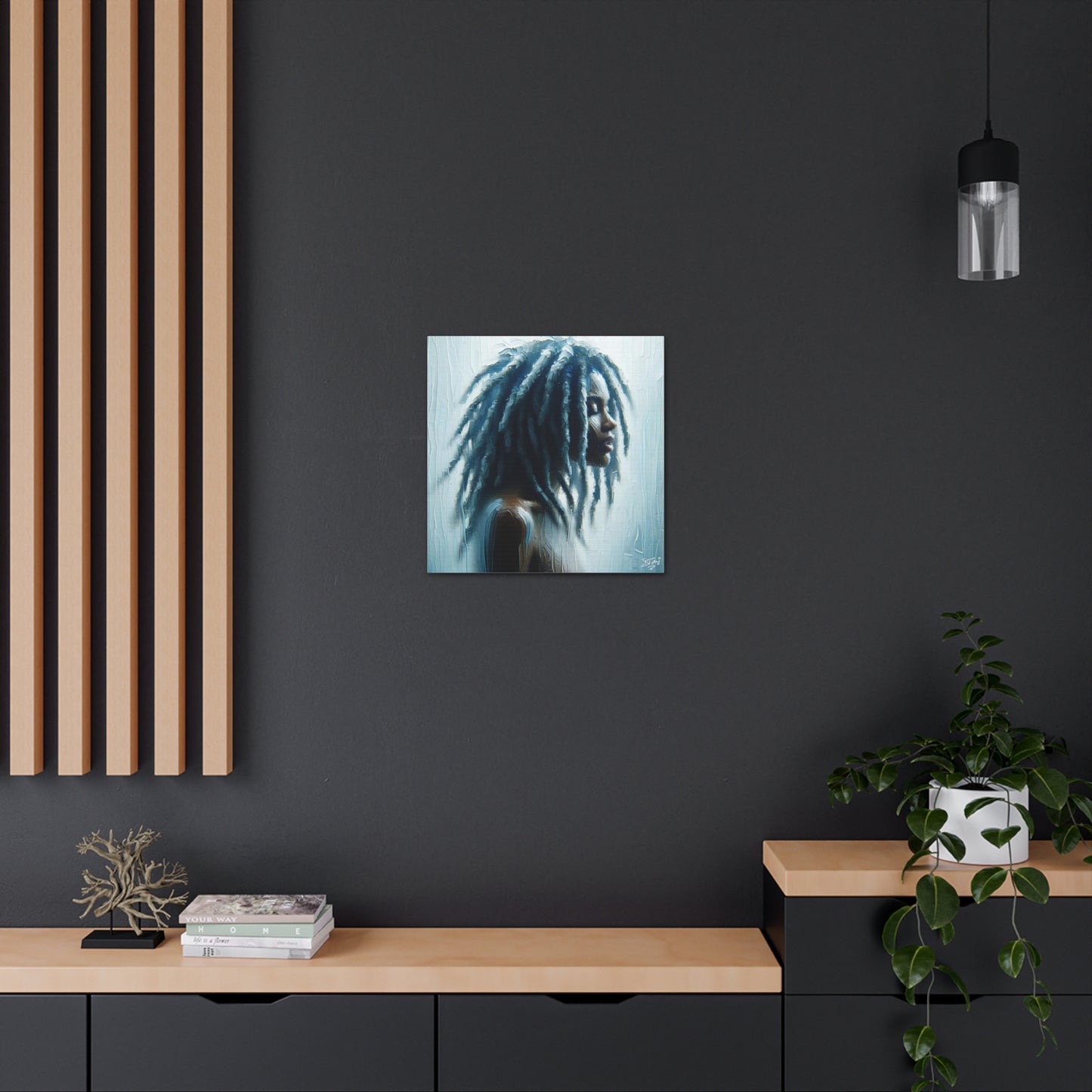 Art Print, Black Woman in Sauna (2), Oil Finish, West Indian Ethnicity, Cultural, Heritage, Semi-Abstract, Canvas Gallery Wrap