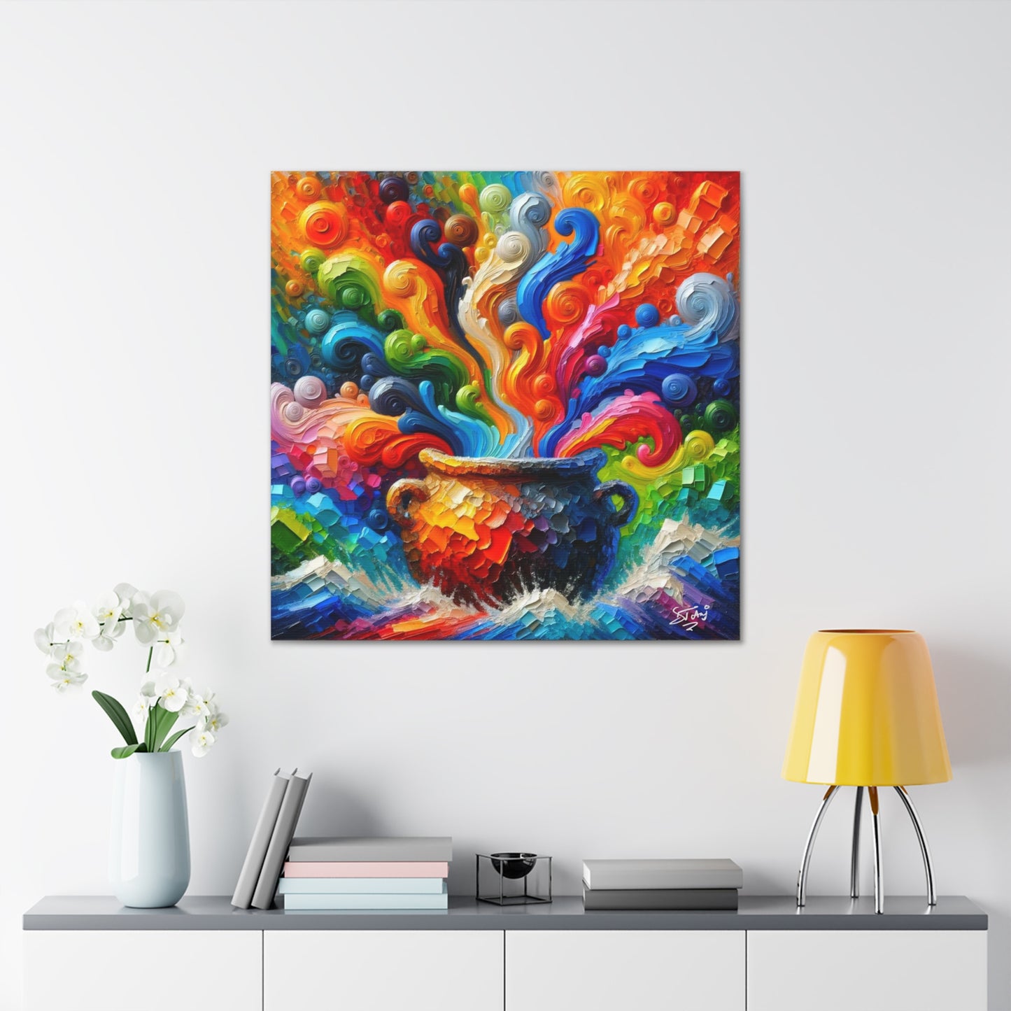 Art Print, Caribbean Melting Pot, Abstract, Oil Finish, Unity, One Love, Semi-Abstract, Canvas Gallery Wrap