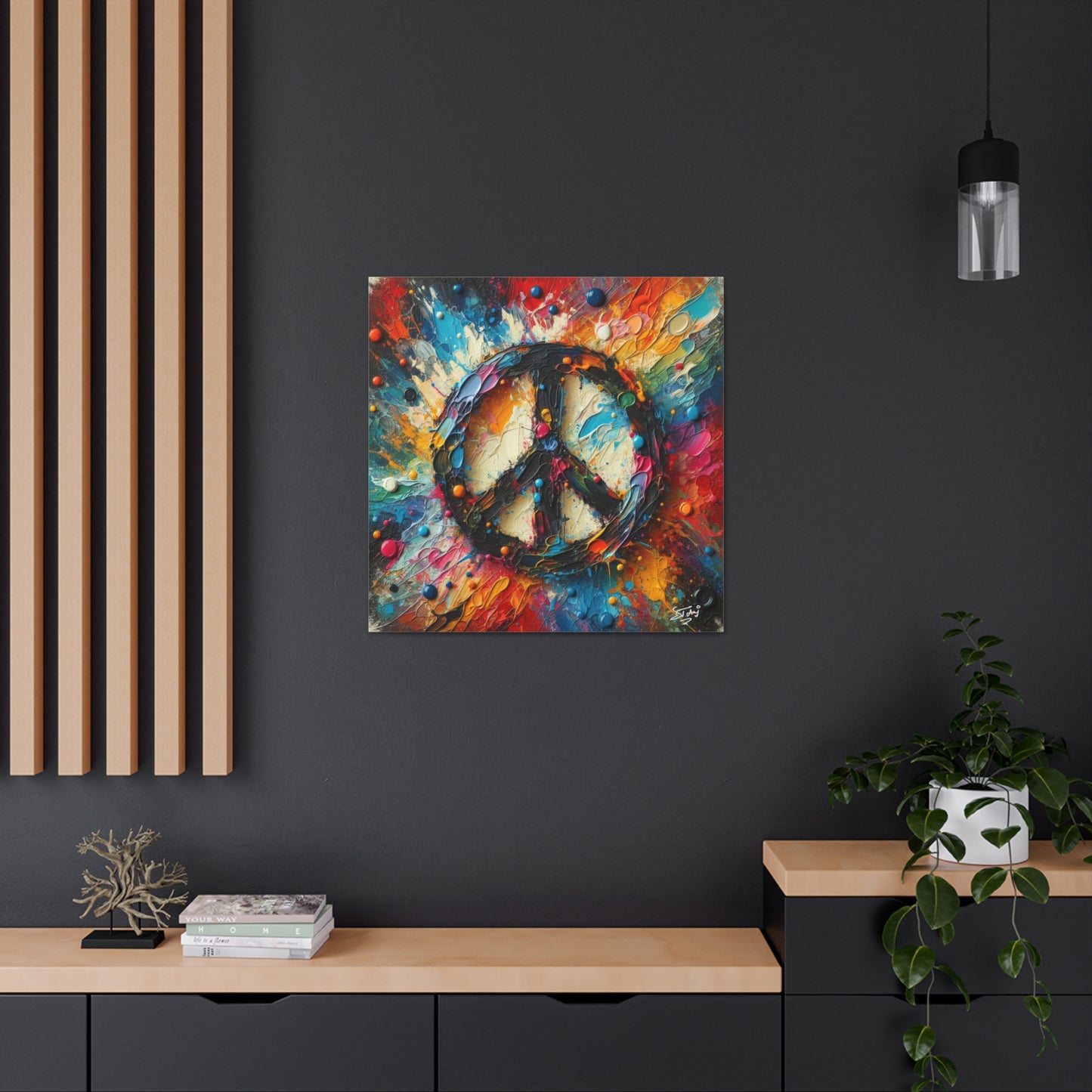 Art Print, "Peace" Oil Finish, Abstract, One Love, West Indian Ethnicity, Cultural, Heritage, Semi-Abstract, Canvas Gallery Wrap