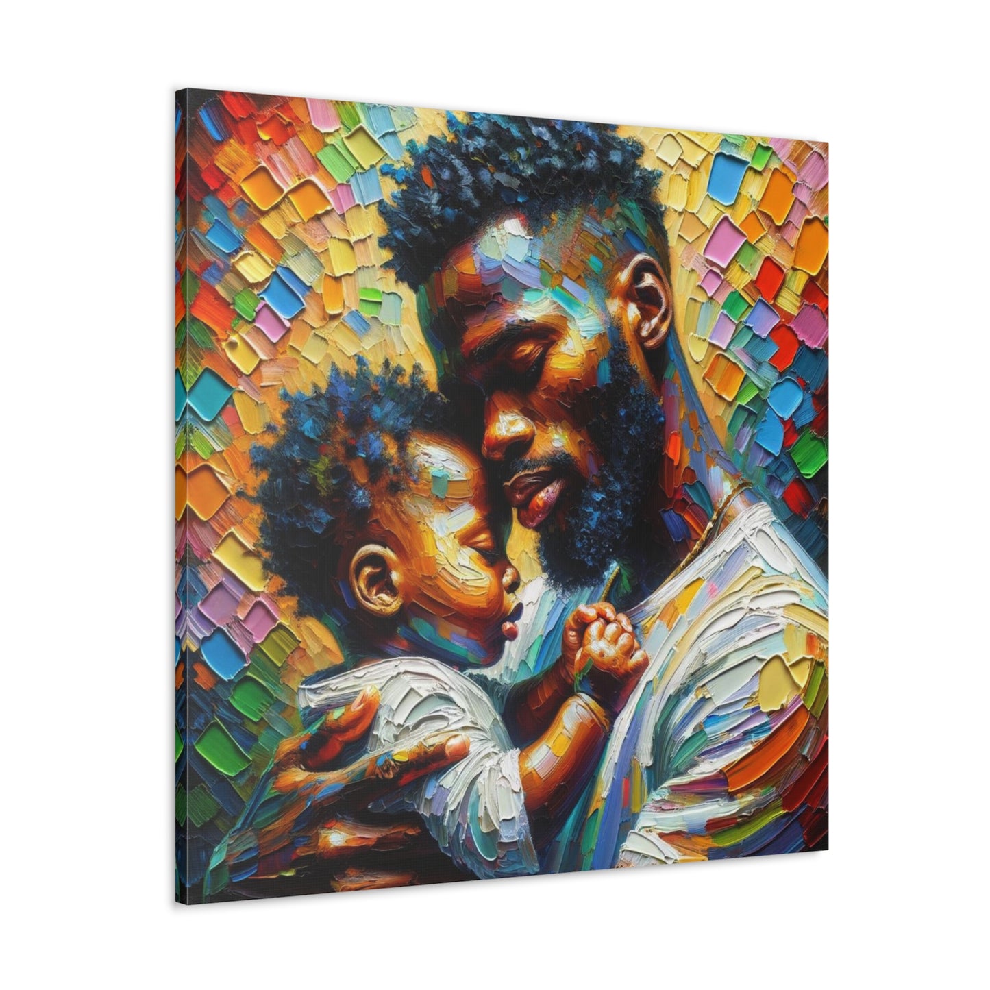 Art Print, Father & Son, Afro-Caribbean Man, Oil Finish, West Indian Ethnicity, Cultural, Heritage, Semi-Abstract, Canvas Gallery Wrap