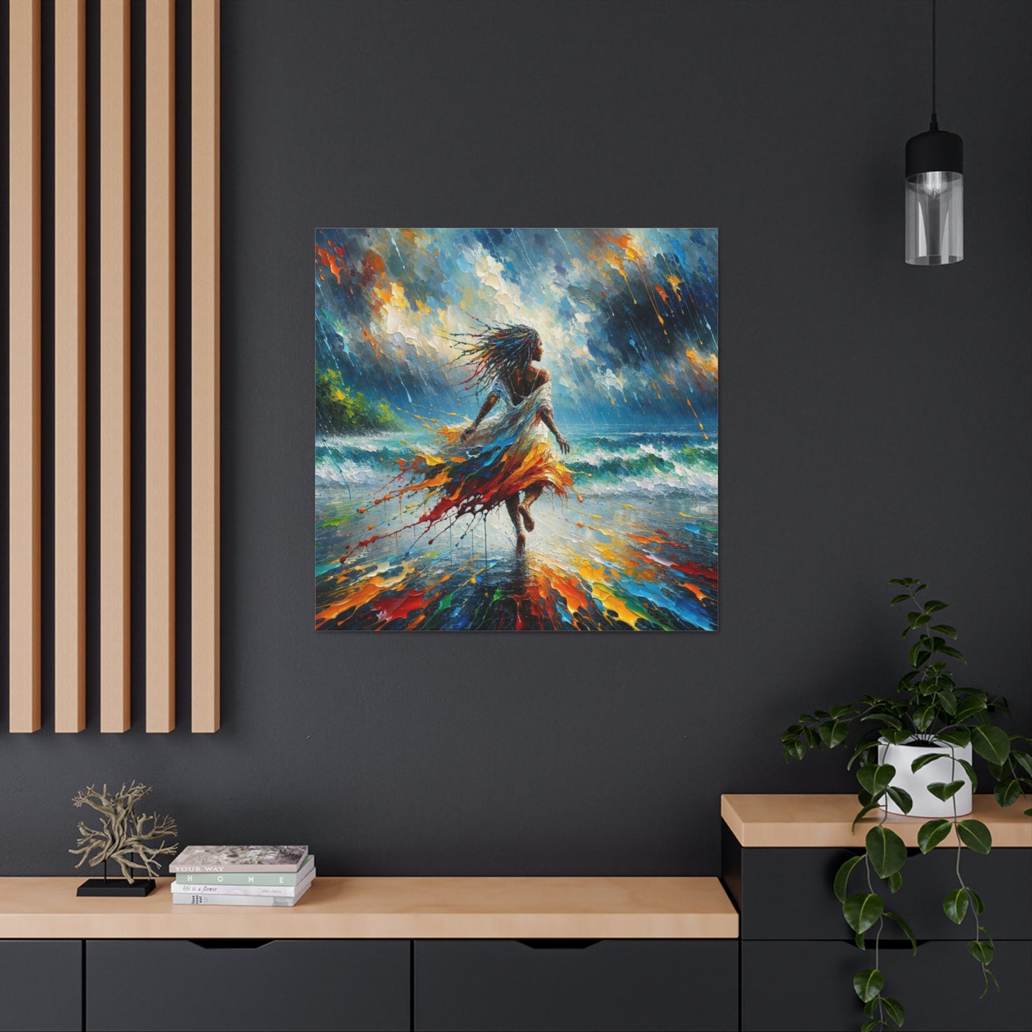 Art Print#4, East Indian Woman from Trinidad running into the Atlantic Ocean, Caribbean, Oil Finish, West Indian Art, Canvas Gallery Wraps