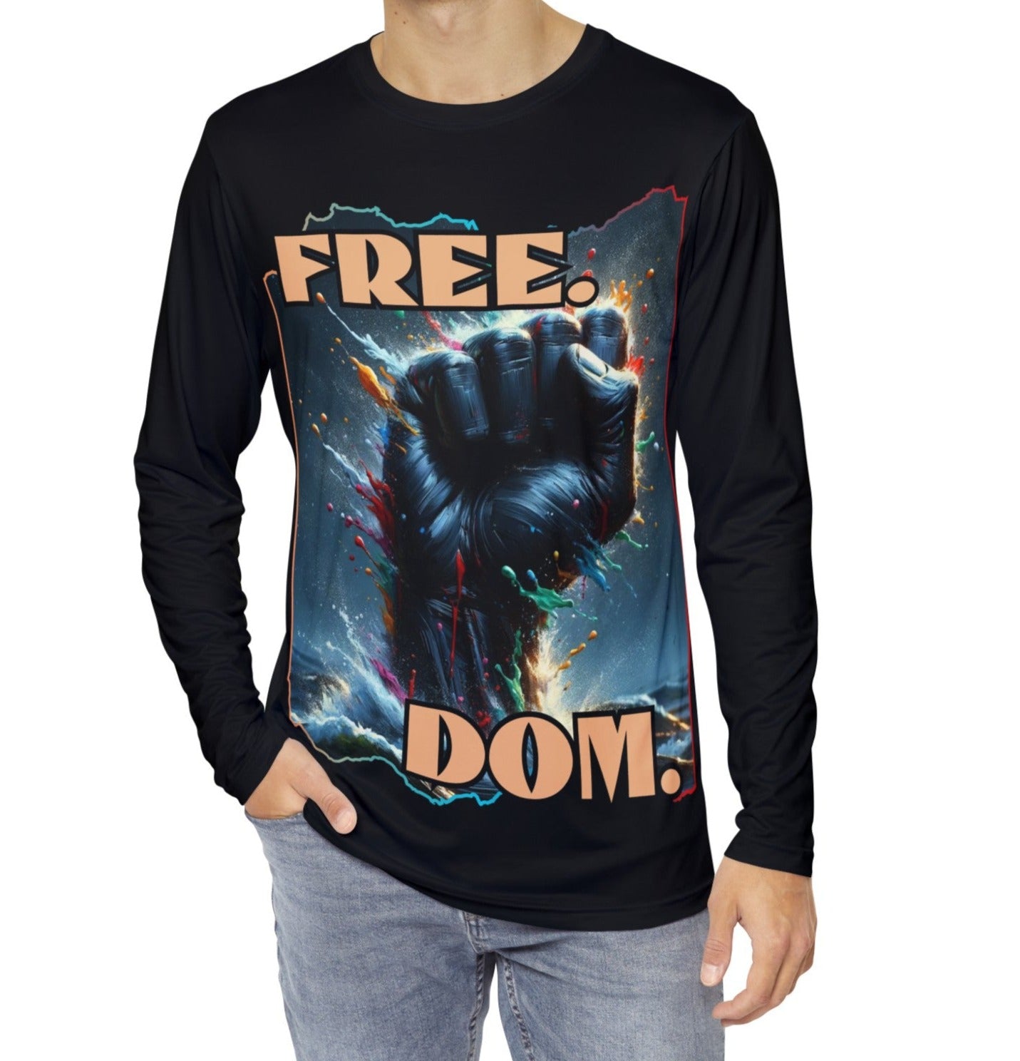 Men's Brushed Polyester Long Sleeve Shirt (AOP) "FREE.DOM."