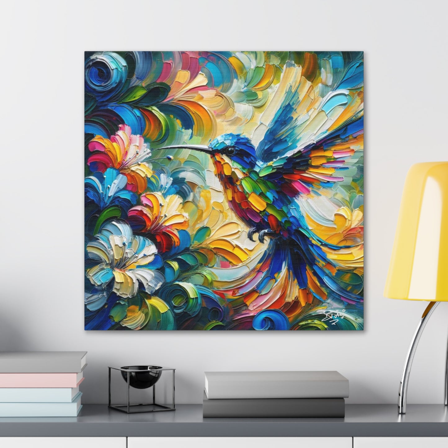 Art Print, Hummingbird, Caribbean Birds, Abstract Oil Finish, Caribbean Nature, Cultural, Heritage, Canvas Gallery Wrap