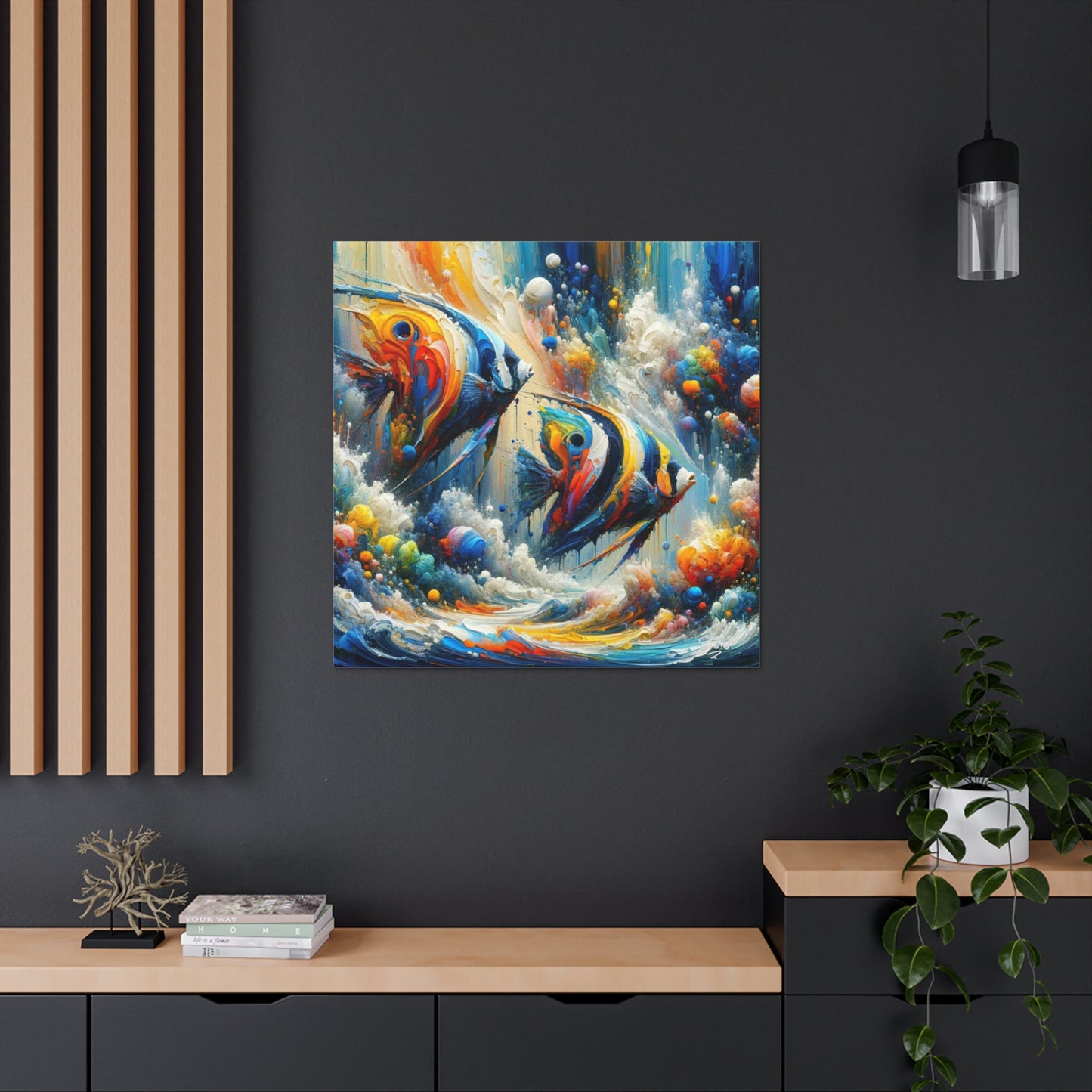 Art Print, Angelfish, Abstract Oil Finish, Caribbean Nature, Canvas Gallery Wrap