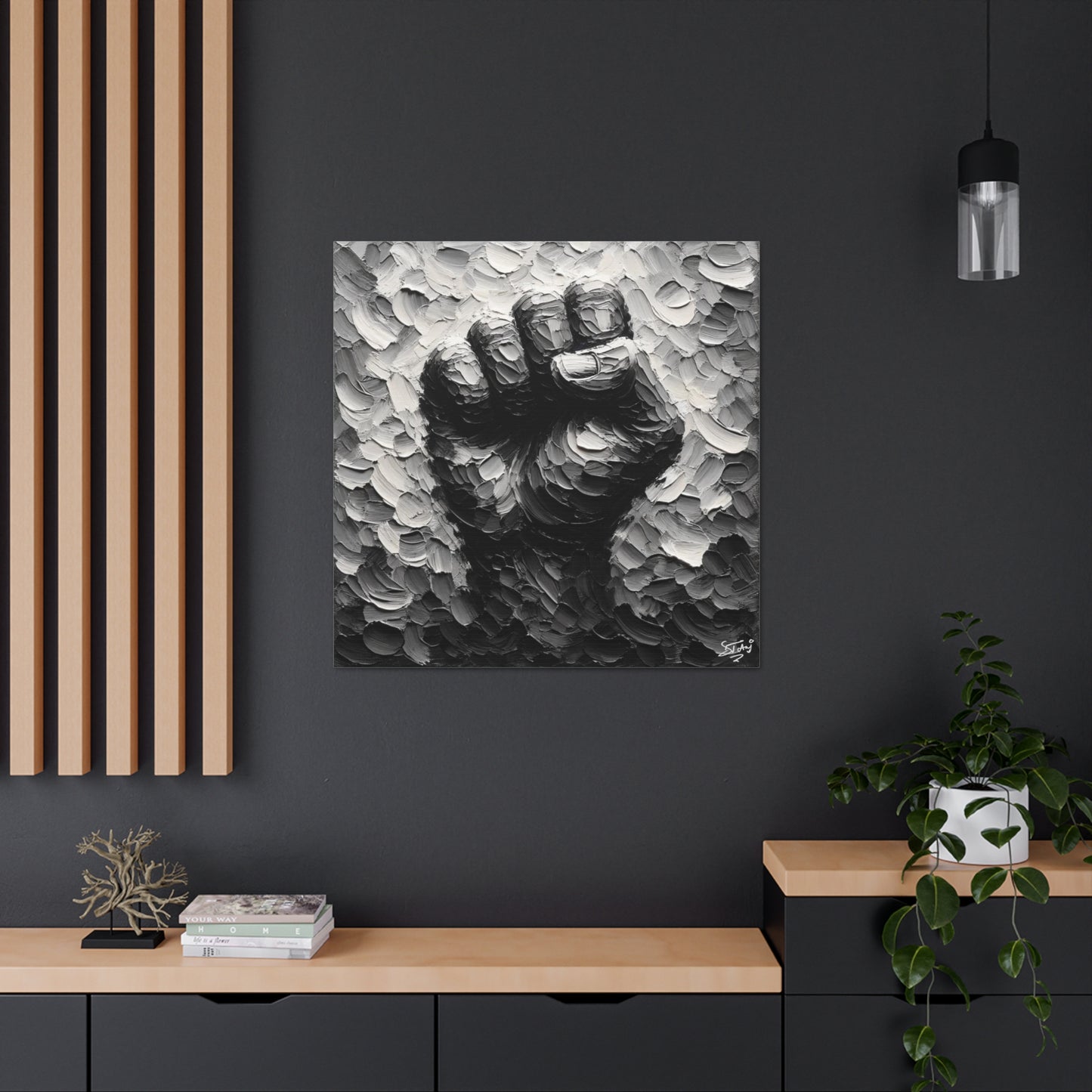 Art Print, Black Hand, Black Power, Oil Finish, Unity, One Love, Semi-Abstract, Canvas Gallery Wrap