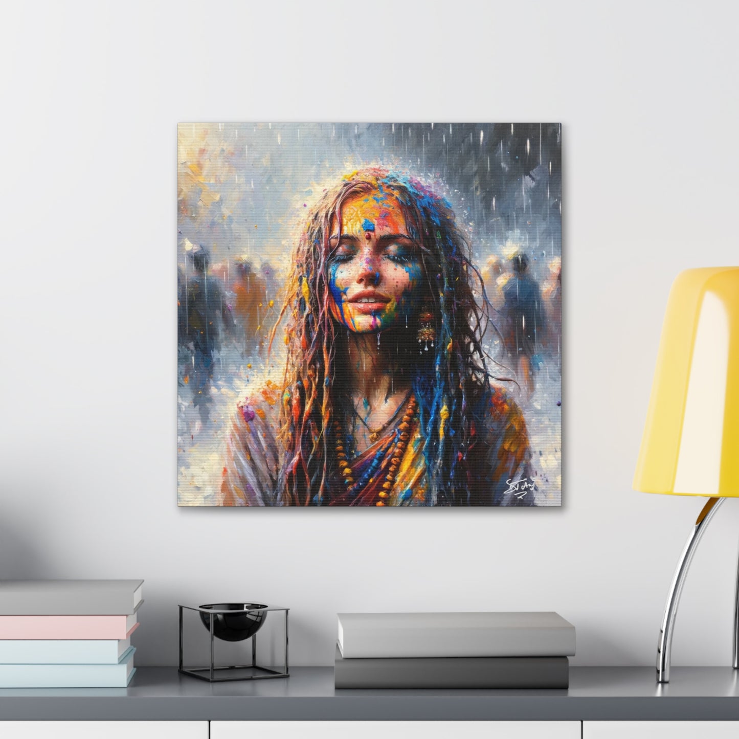 Art Print, Indo-Caribbean Woman, "Phagwa" Oil Finish, West Indian Ethnicity, Cultural, Heritage, Canvas Gallery Wrap