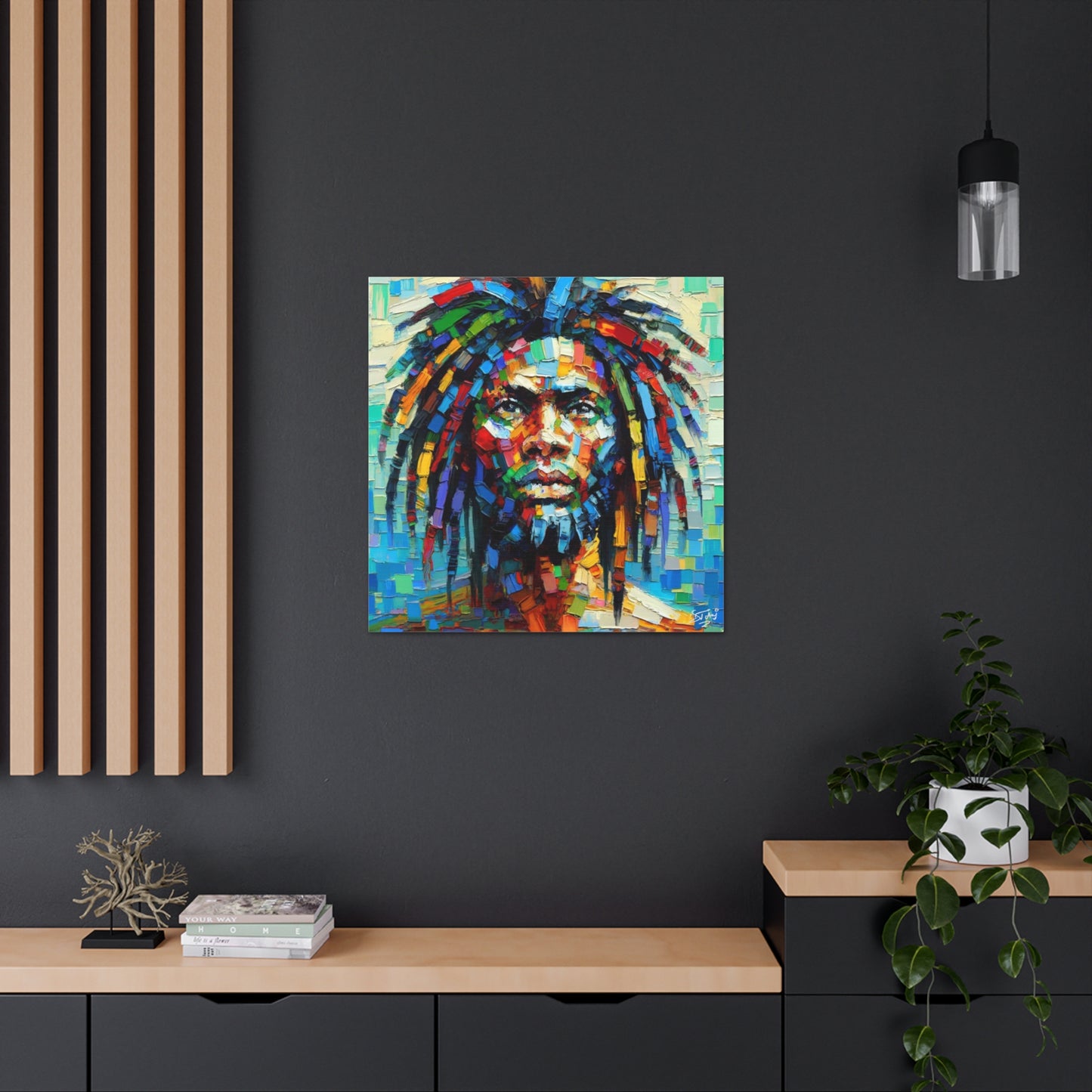 Art Print, "African Man" Oil Finish, West Indian Ethnicity, Cultural, Heritage, Abstract, Canvas Gallery Wrap