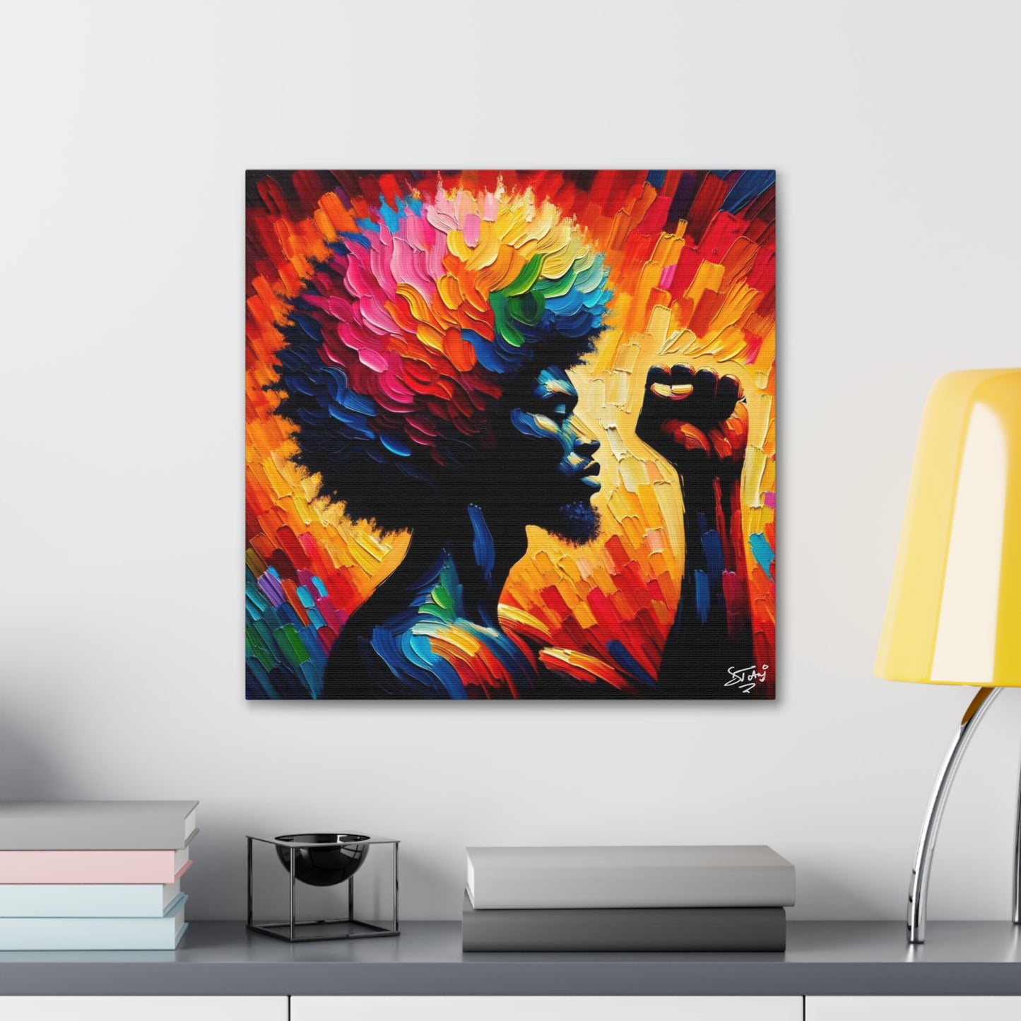 Art Print, Afro-Caribbean Man, Black Power, Silhouette, Oil Finish, West Indian Ethnicity, Semi-Abstract, Canvas Gallery Wrap