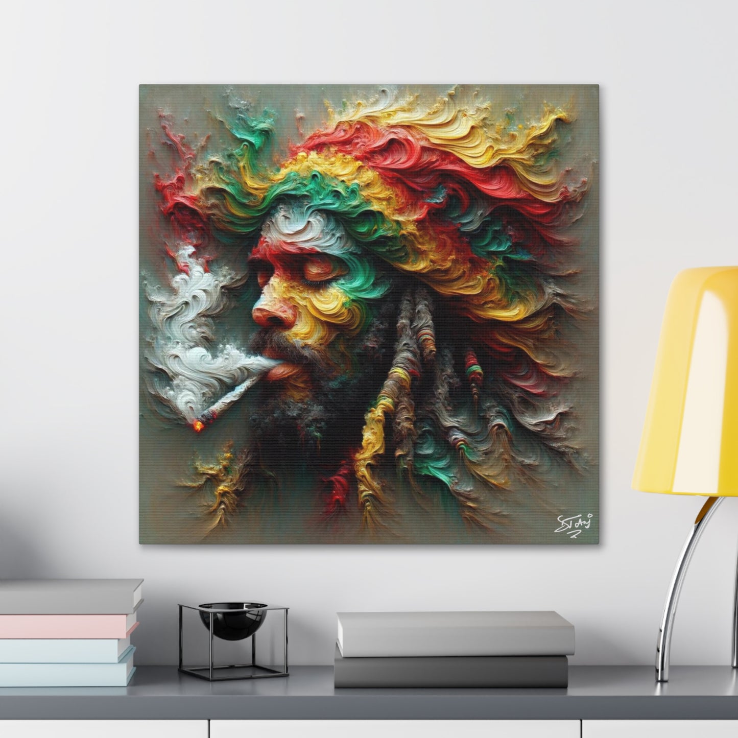 Art Print, Dougla-Rasta Man, Oil Finish, West Indian Ethnicity, Cultural, Heritage, Semi-Abstract, Canvas Gallery Wrap