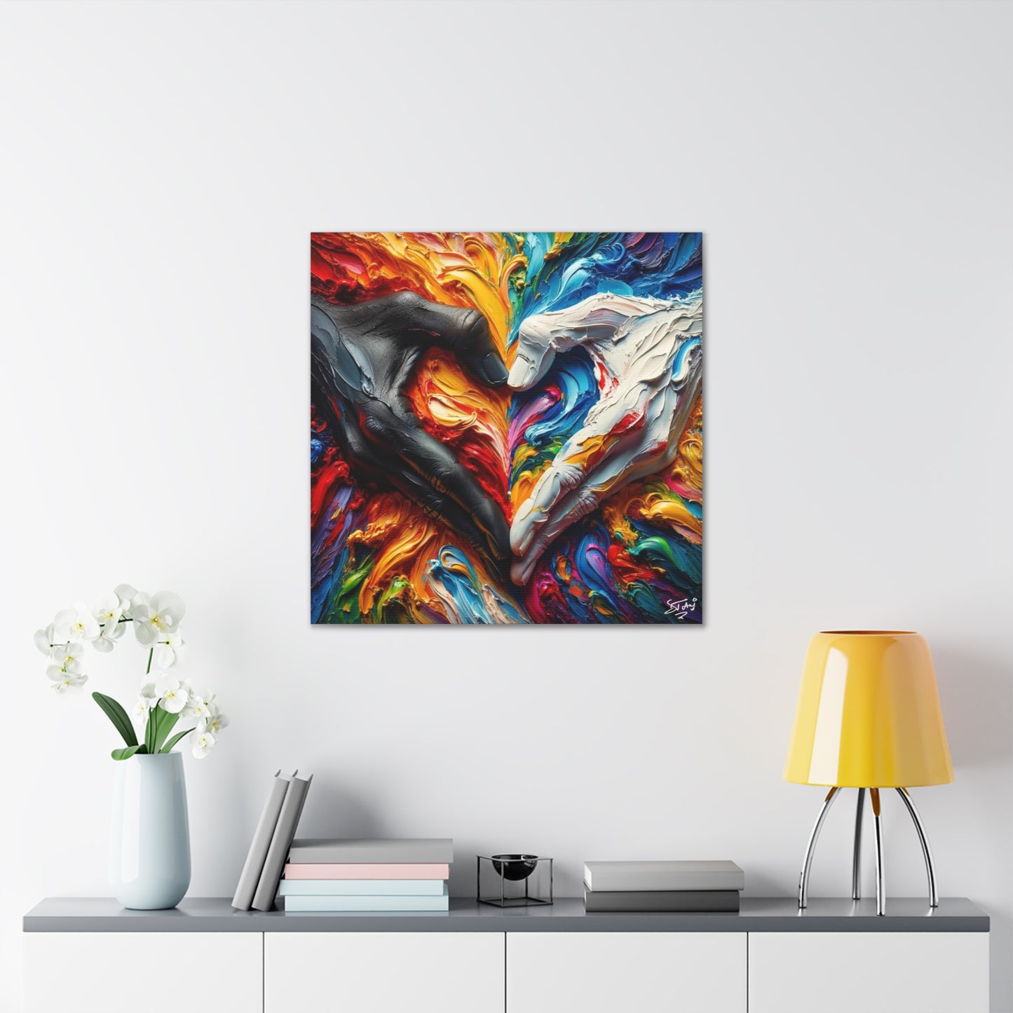 Art Print, Hands 'In Love,' Oil Finish, Unity, One Love, Semi-Abstract, Canvas Gallery Wrap