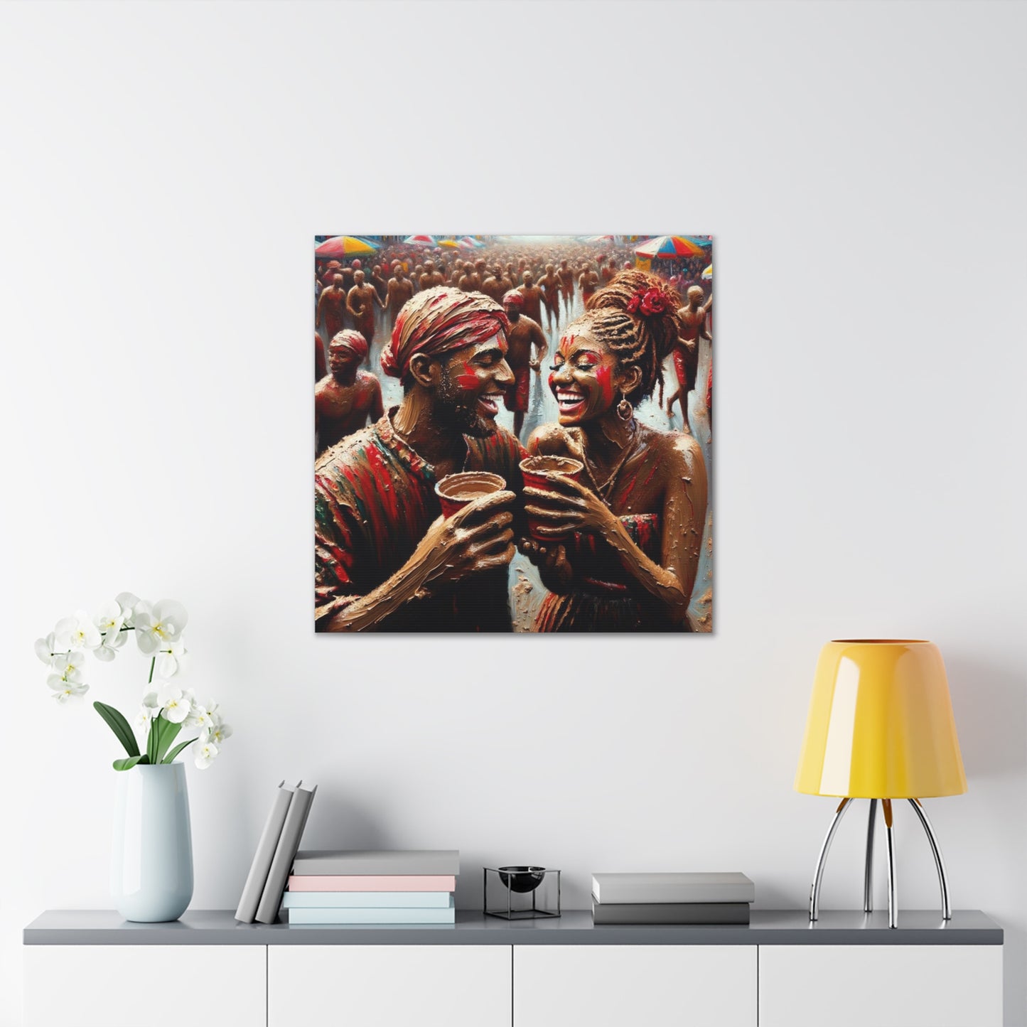 Art Print of Jouvert Morning, Afro-Caribbean Couple, Oil Finish, West Indian Ethnicity, Cultural, Heritage, Canvas Gallery Wraps