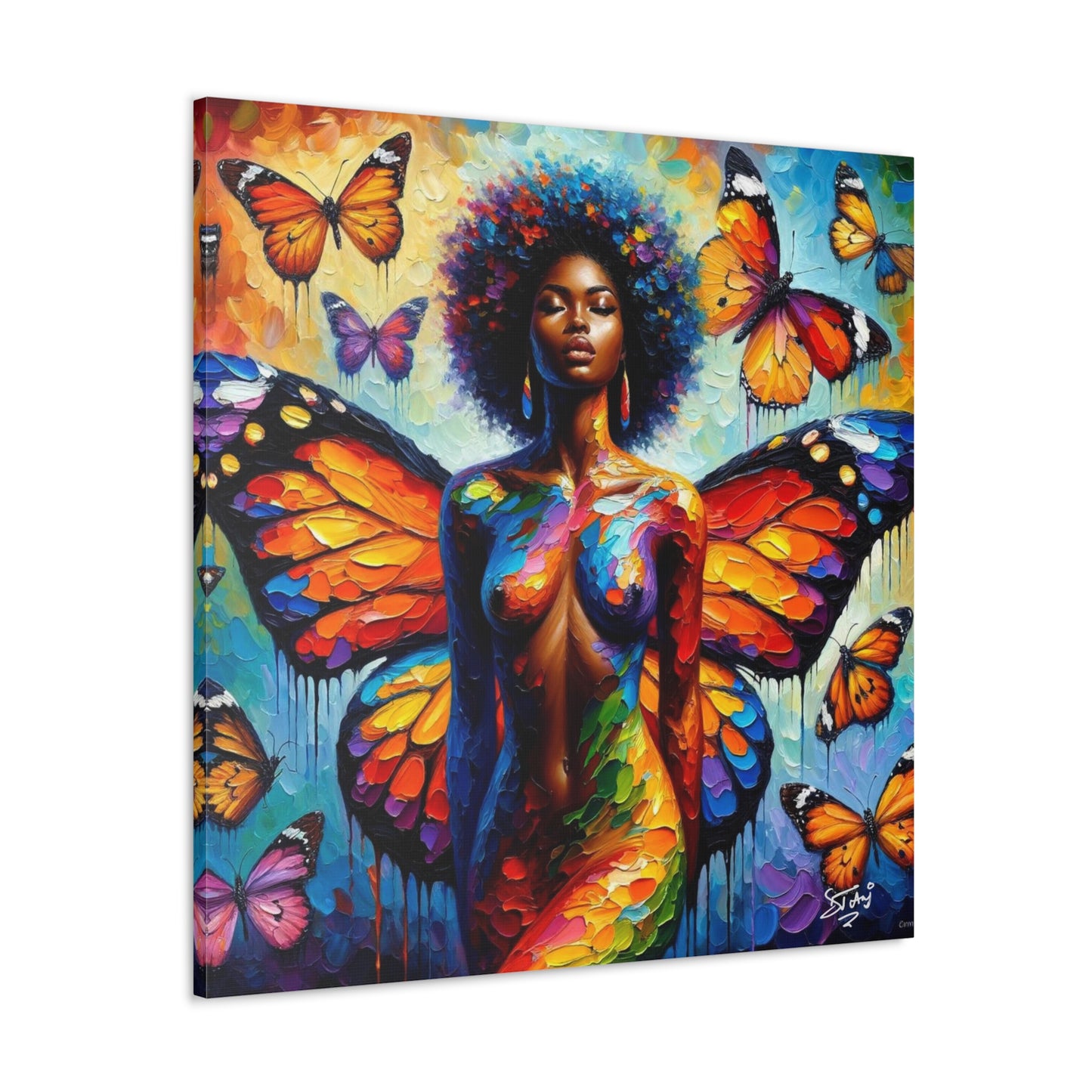 Art Print, Afro-Caribbean Woman, "Metamorphosis" Oil Finish, West Indian Ethnicity, Cultural, Heritage, Abstract, Canvas Gallery Wrap