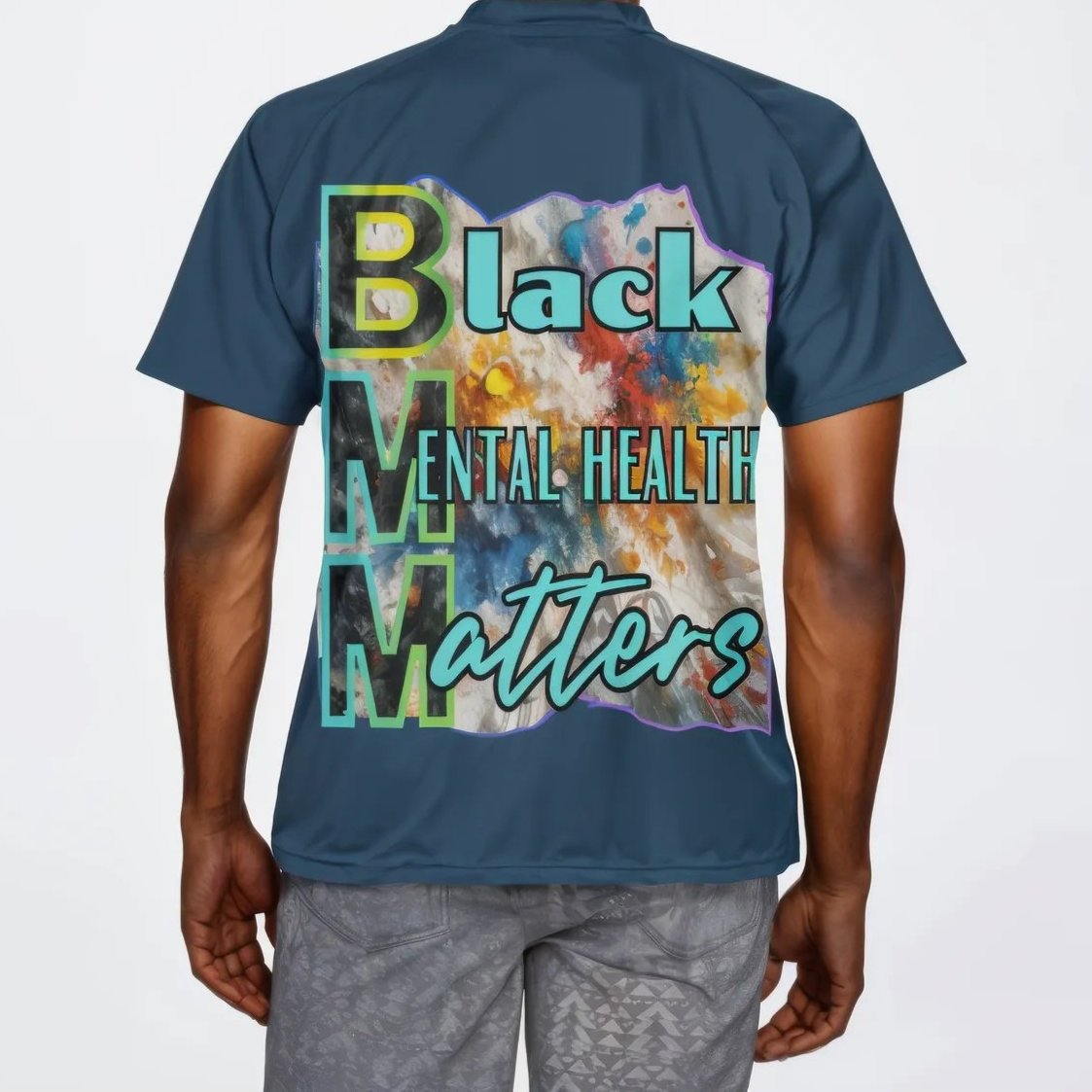 Men's V-Neck Polyester T-Shirt "Black Mental Health Matters"