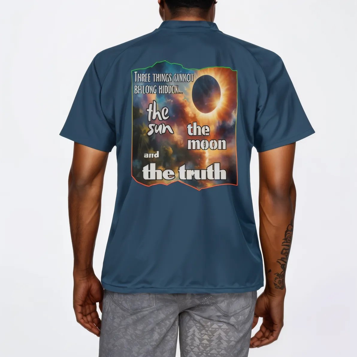 Men's V-Neck Polyester T-Shirt "The Sun, The Moon, The Truth"