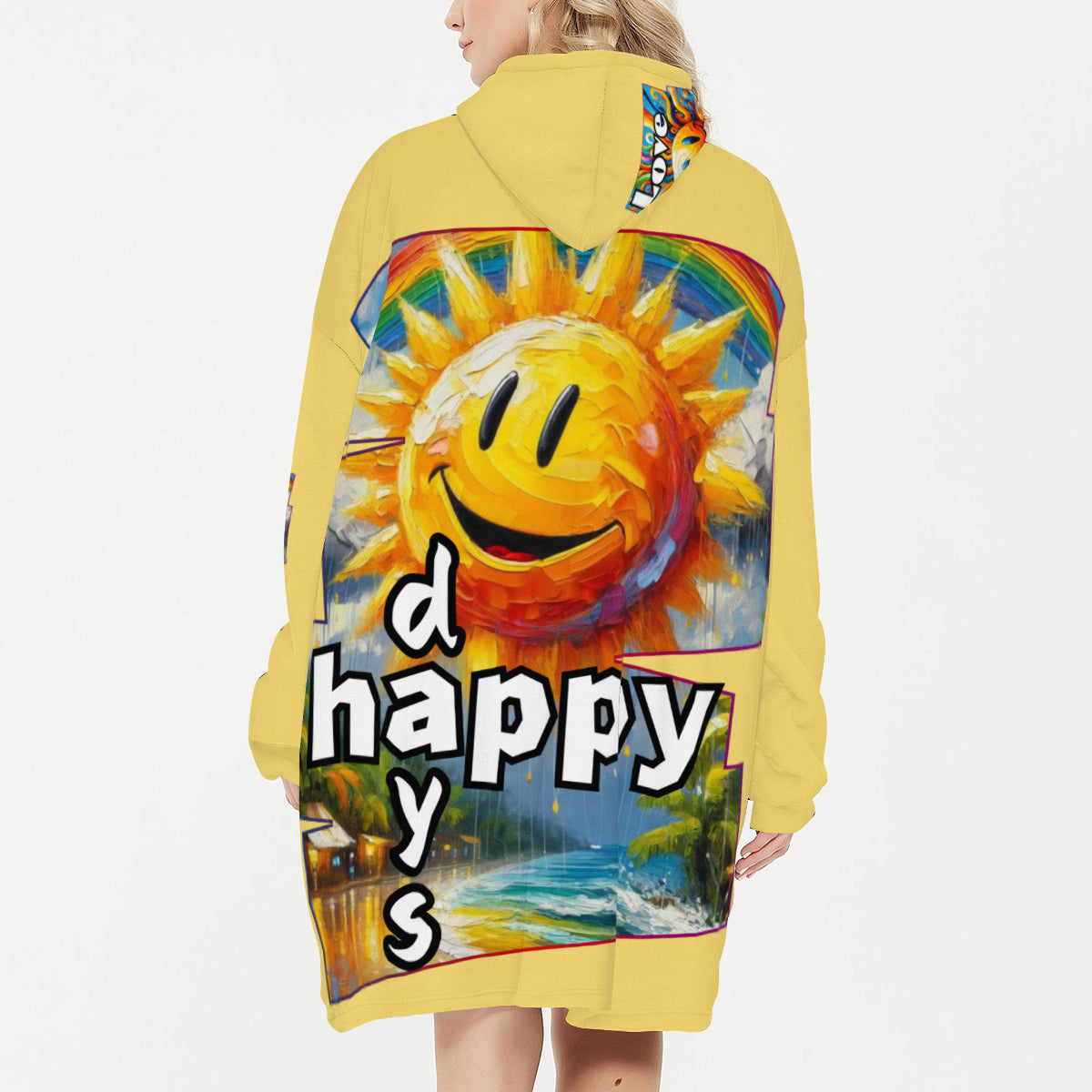 Flannel Sleeper Blanket Hoodie | "Love Life, Happy Days"