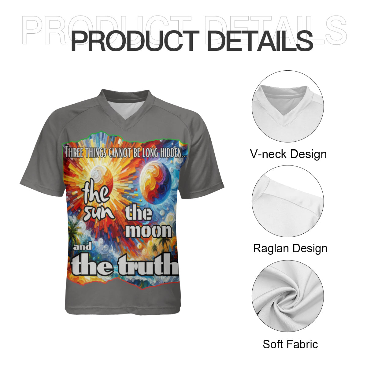 Men's V-Neck Polyester T-Shirt "The Sun, The Moon, The Truth"