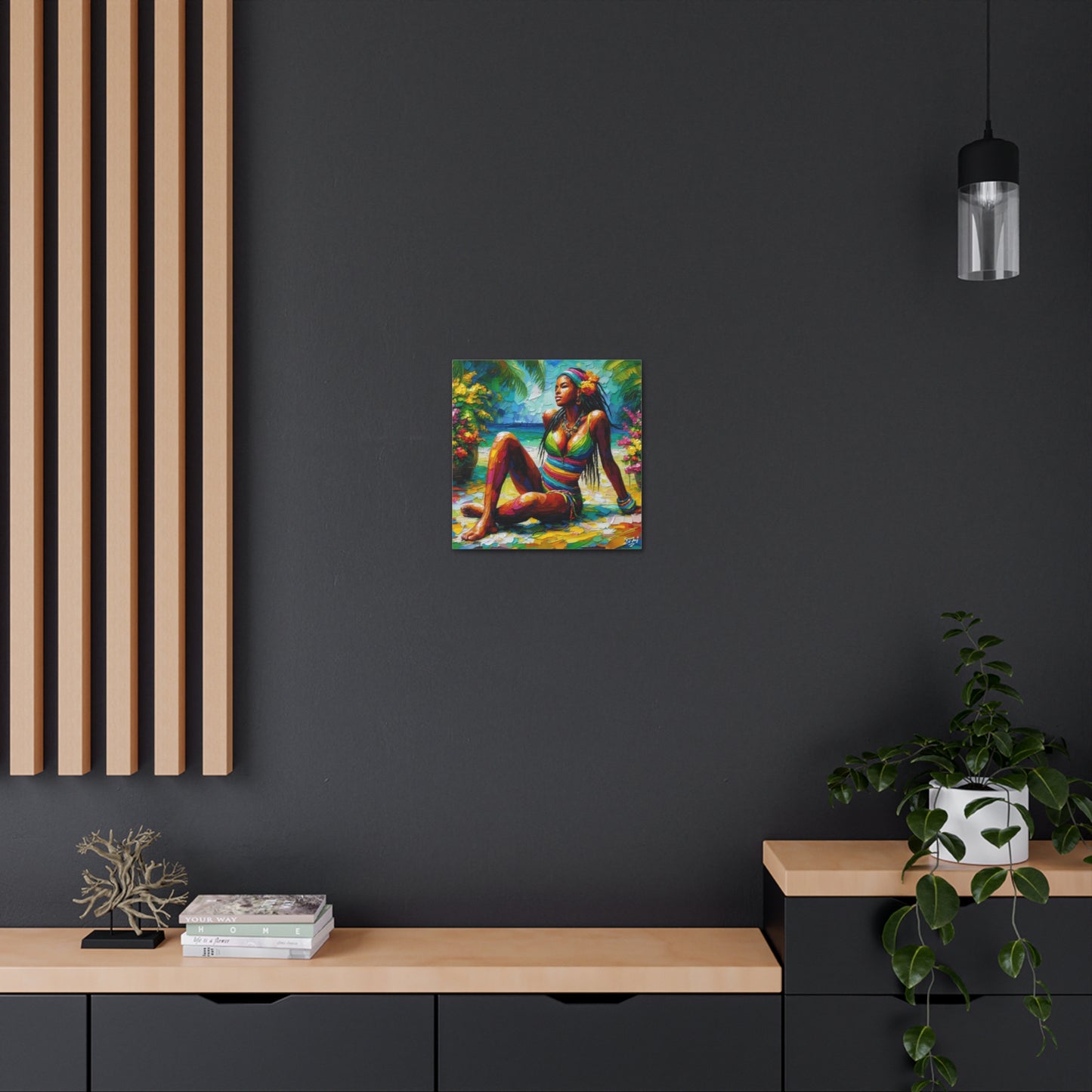 Art Print, Caribbean Woman, "Relaxing" Oil Finish, West Indian Ethnicity, Cultural, Heritage, Abstract, Canvas Gallery Wrap