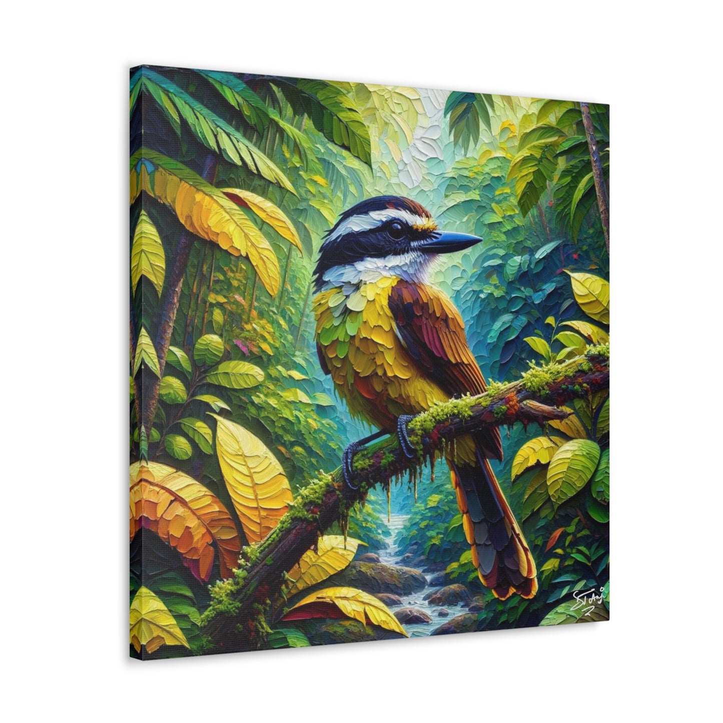 Art Print, Great Kiskadee, Caribbean Birds, Oil Finish, Caribbean Nature, Cultural, Heritage, Canvas Gallery Wrap