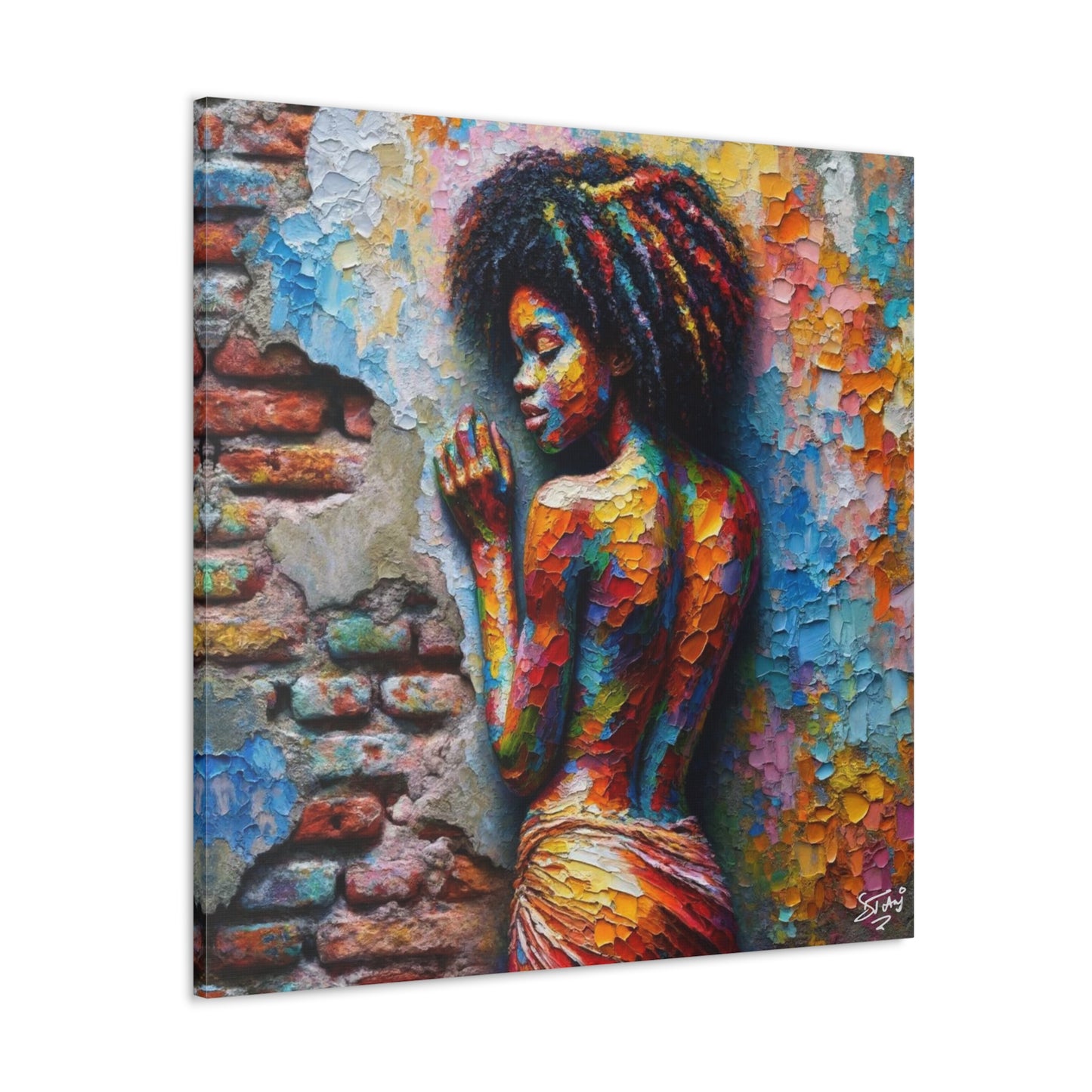 Art Print, Afro-Caribbean Woman "In Paint," (6) Oil Finish, West Indian Ethnicity, Cultural, Heritage, Semi-Abstract, Canvas Gallery Wrap