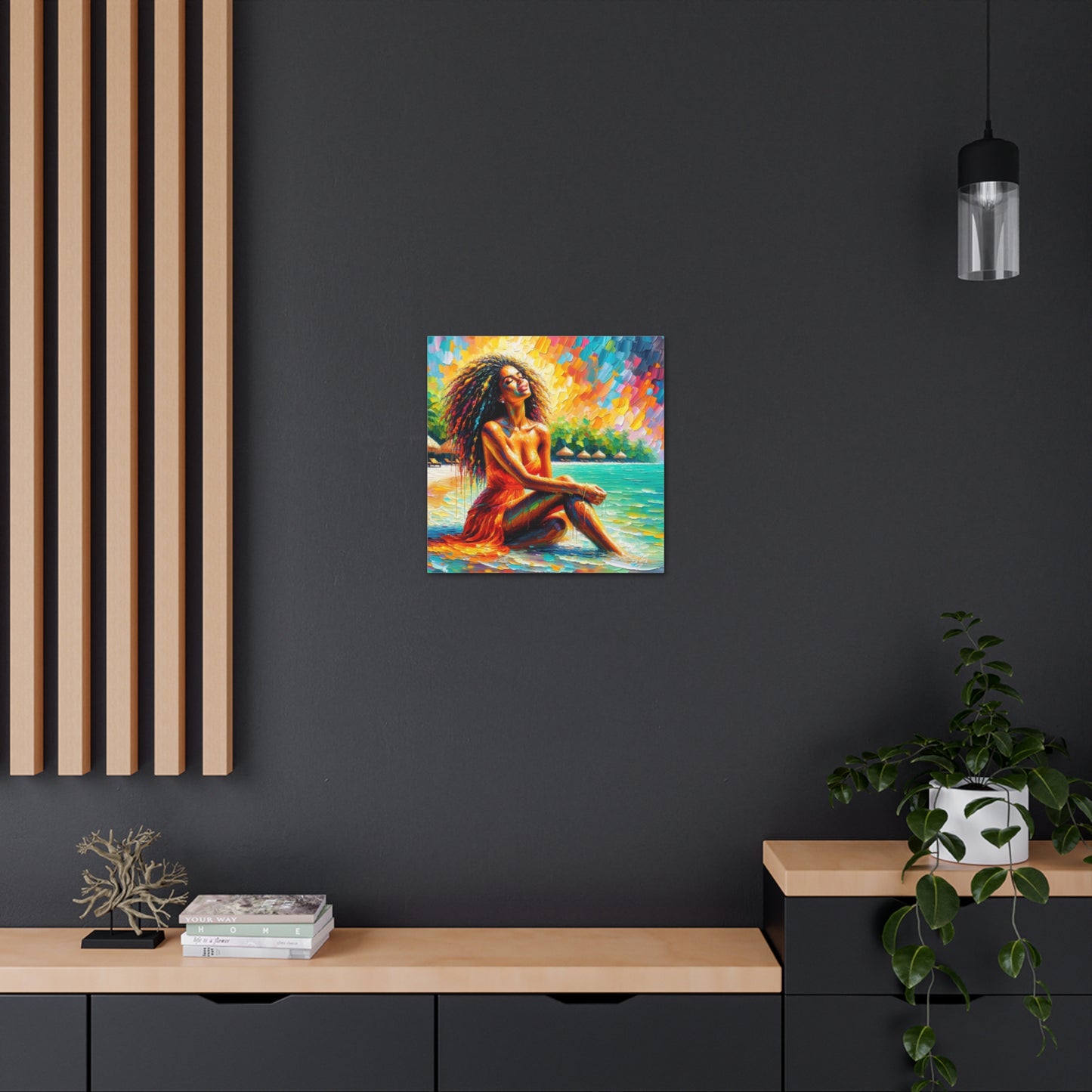 Art Print, Indo-Caribbean Woman, "Chilling on the Beach" Oil Finish, West Indian Ethnicity, Cultural, Heritage, Abstract, Canvas Gallery Wrap