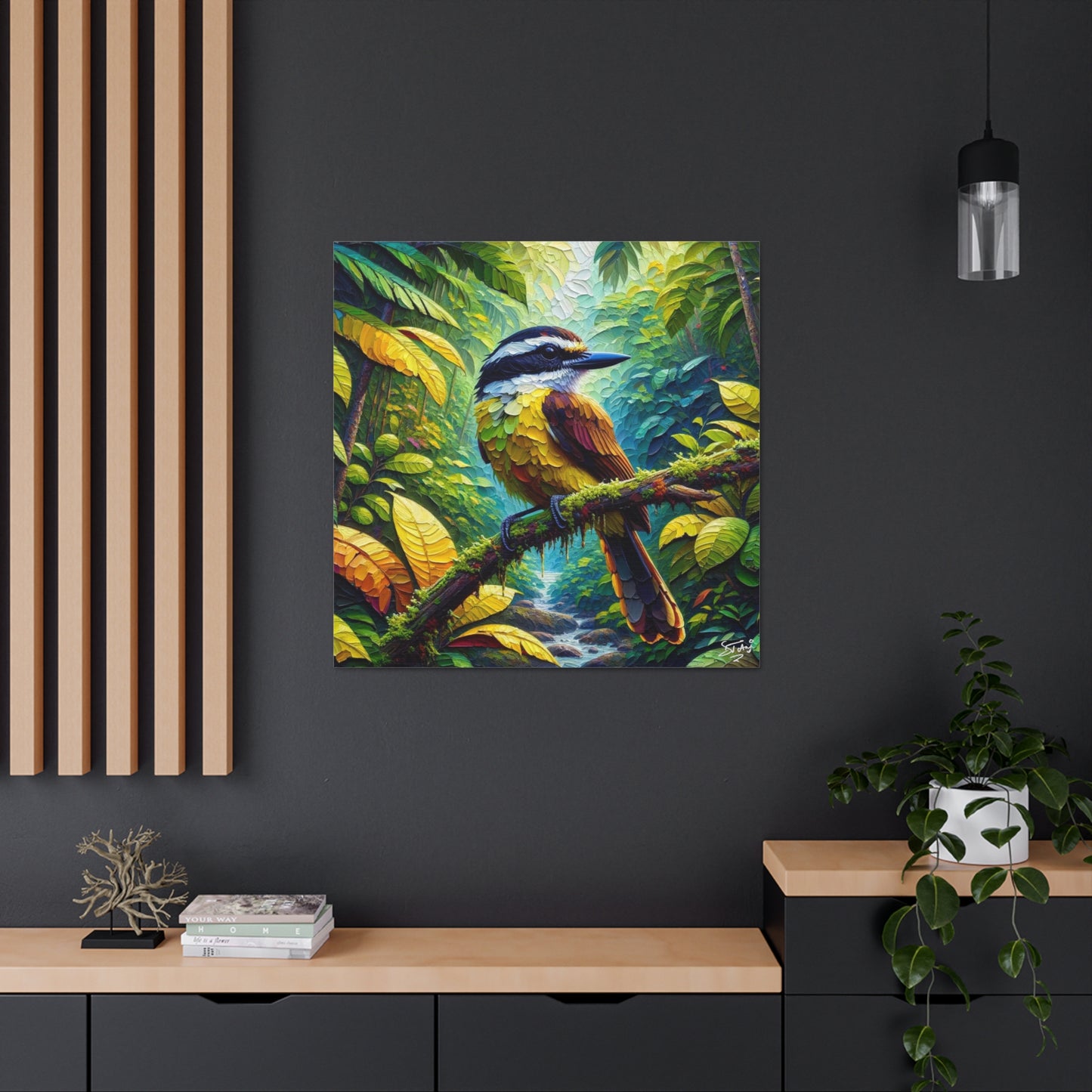 Art Print, Great Kiskadee, Caribbean Birds, Oil Finish, Caribbean Nature, Cultural, Heritage, Canvas Gallery Wrap