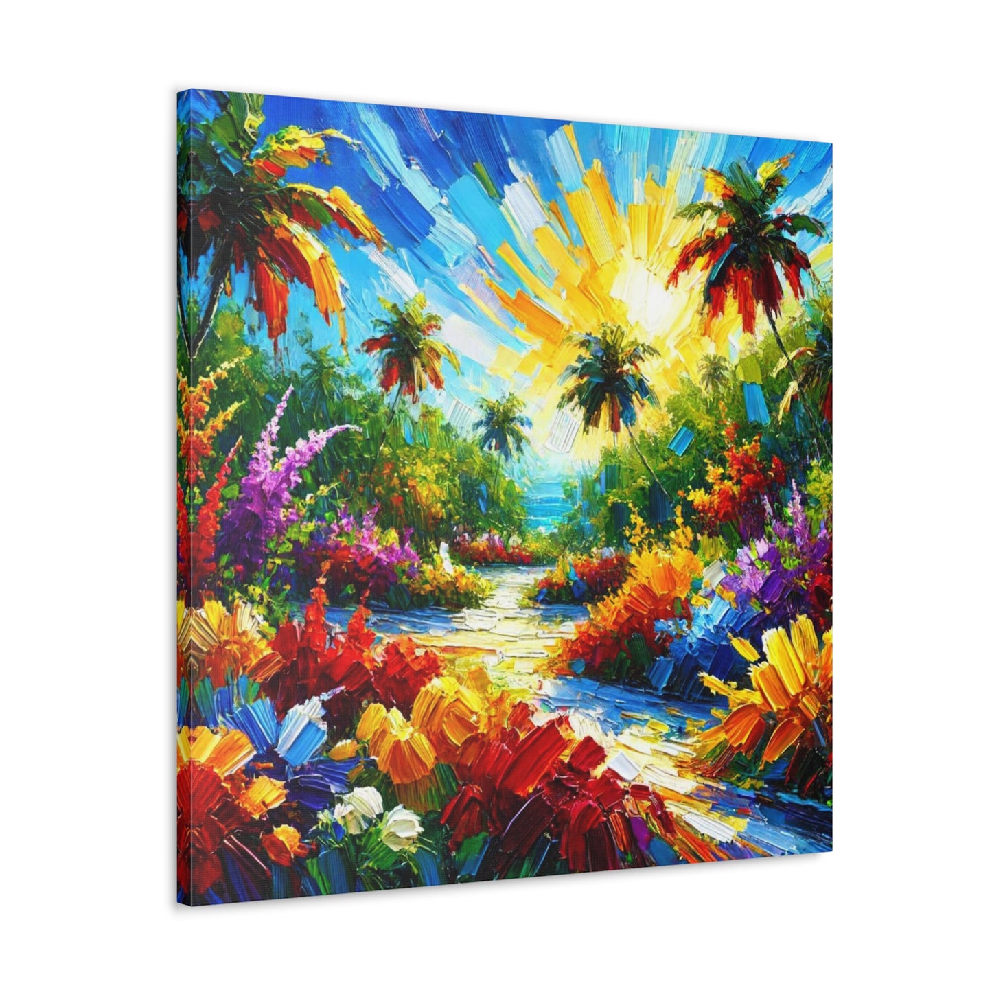 Art Print of Tropical Flower Garden, Abstract Oil Finish, West Indian Art, Canvas Gallery Wraps