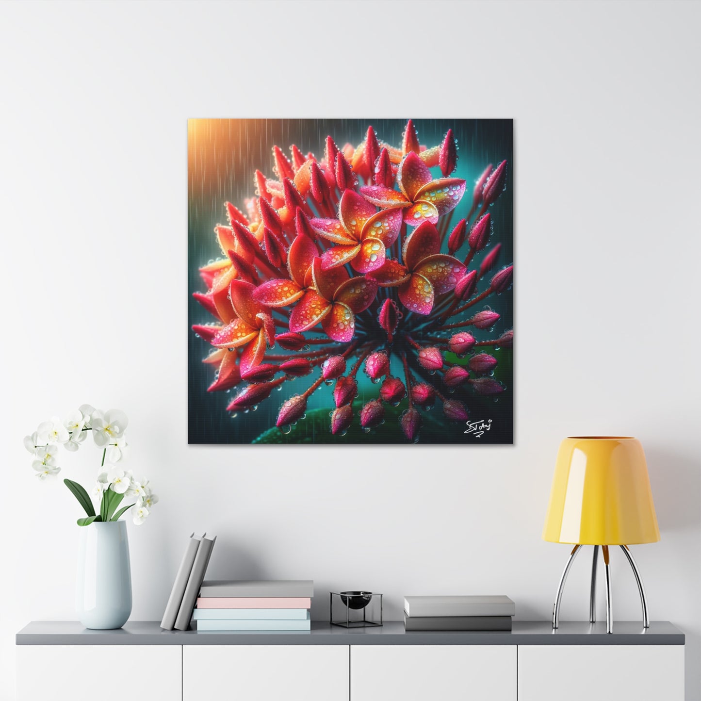 Print #2 of Ixora Flower in The Rain, Caribbean, Vibrant and Vivid Colors of Ixora flowers, Trinidad and Tobago, Canvas Gallery Wraps