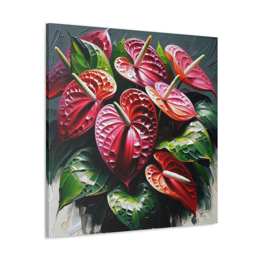 Print of Anthurium flowers with a vibrant, oil-painted finish, Canvas Gallery Wraps