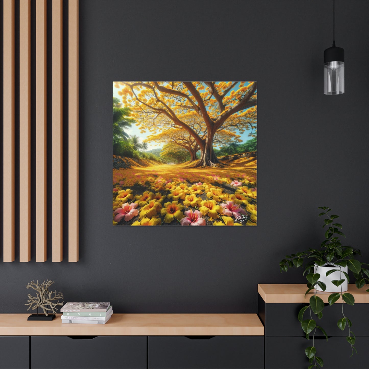 Print of Poui Trees on a sunny day in the Caribbean, Canvas Gallery Wraps