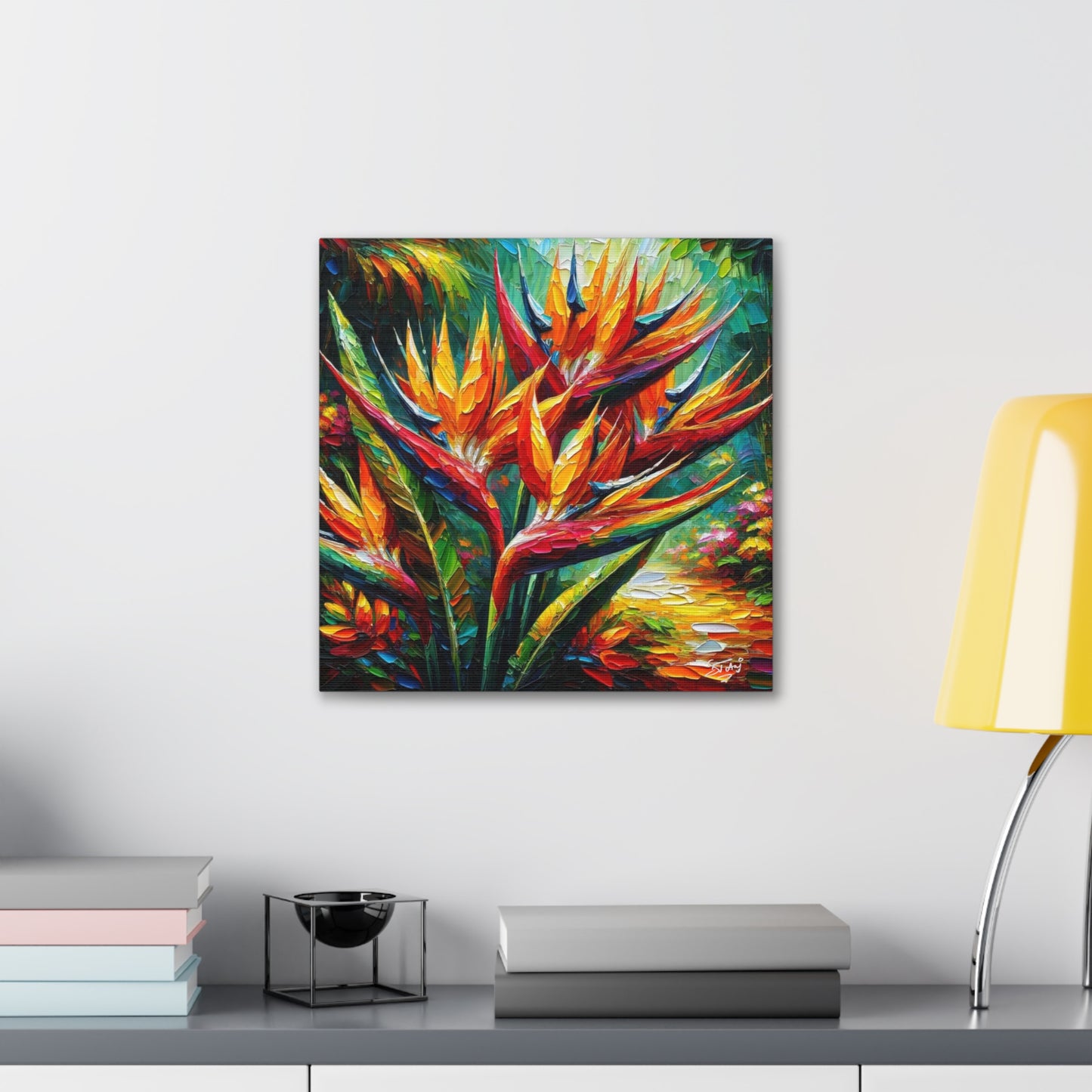 Art Print of Tropical Flower Garden, Oil Finish, West Indian Art, Canvas Gallery Wraps