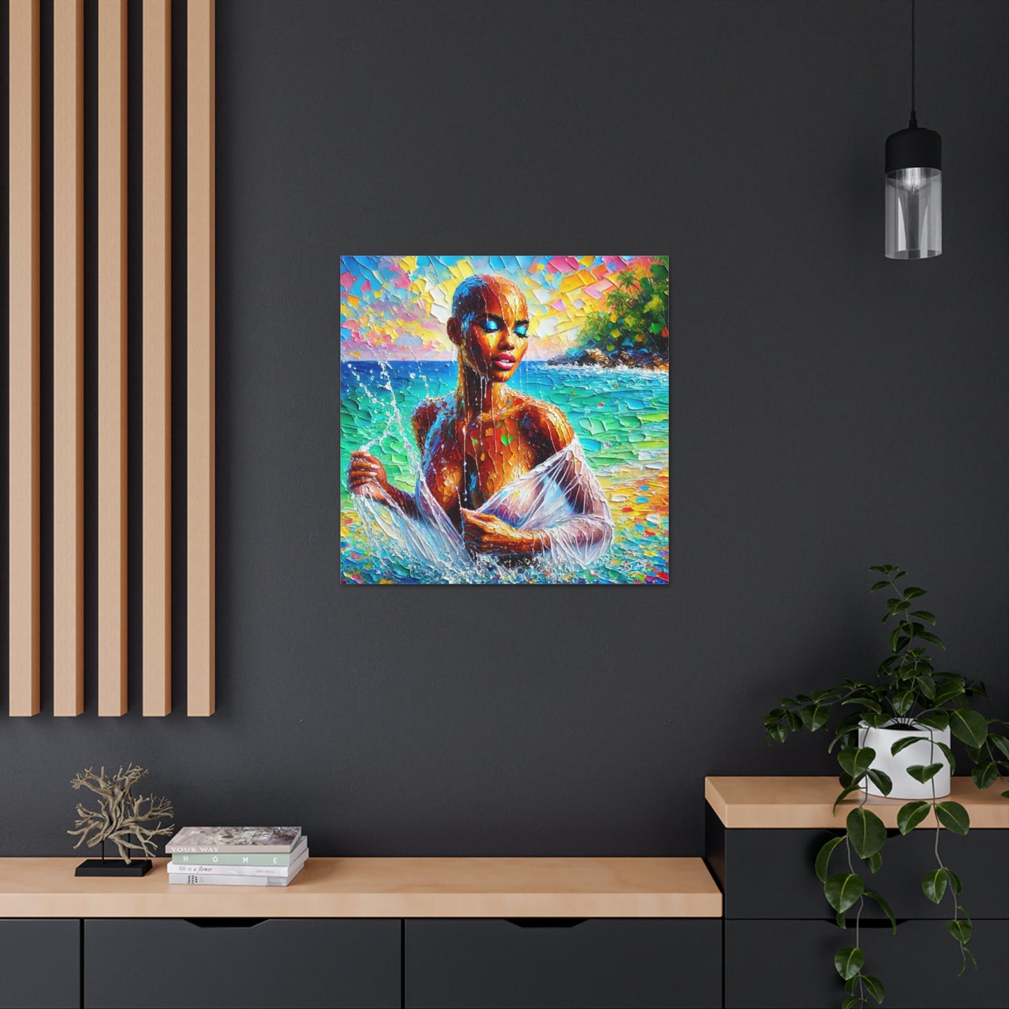 Art Print, Afro-Caribbean Woman, "Sea Bath" Abstract, Oil Finish, West Indian Ethnicity, Cultural, Heritage, Abstract, Canvas Gallery Wrap