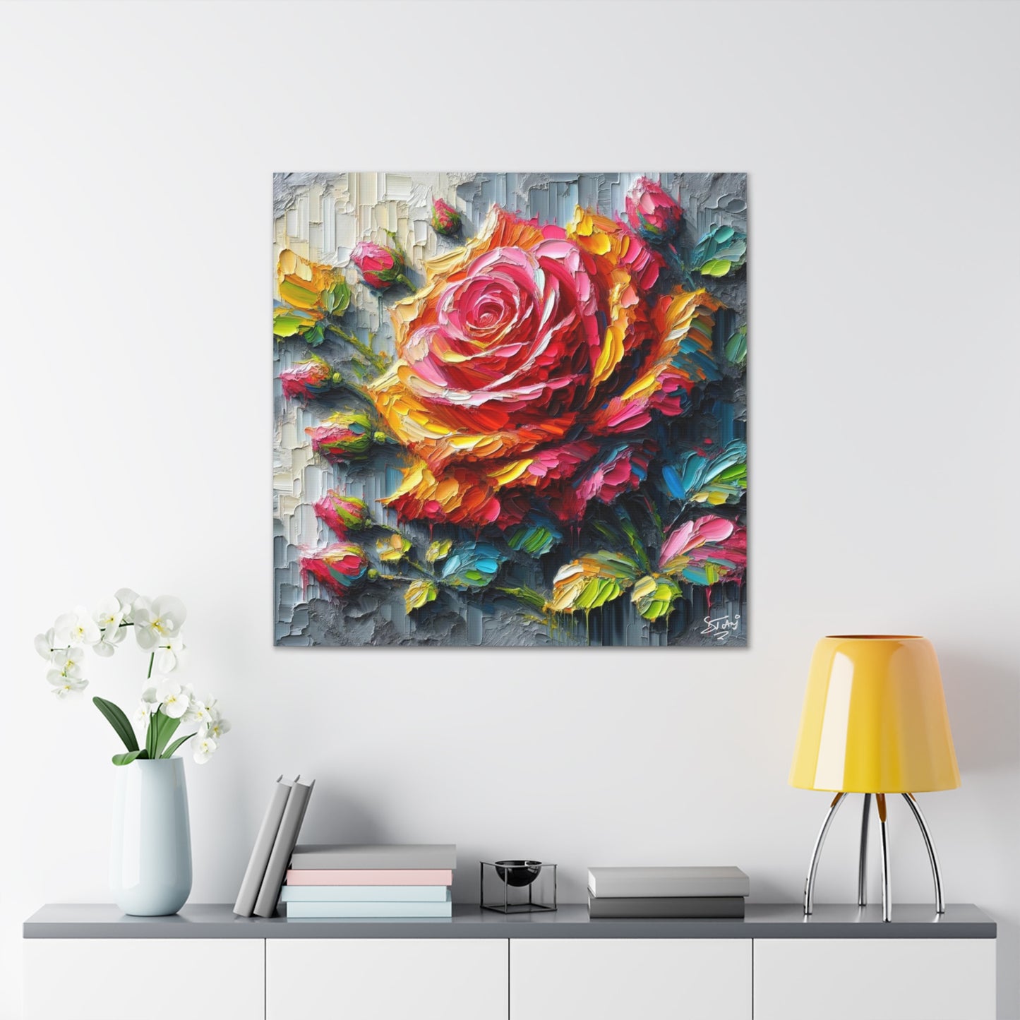 Art Print, Caribbean Flowers, Oil Finish, Caribbean Nature, Cultural, Heritage, Semi-Abstract, Canvas Gallery Wrap