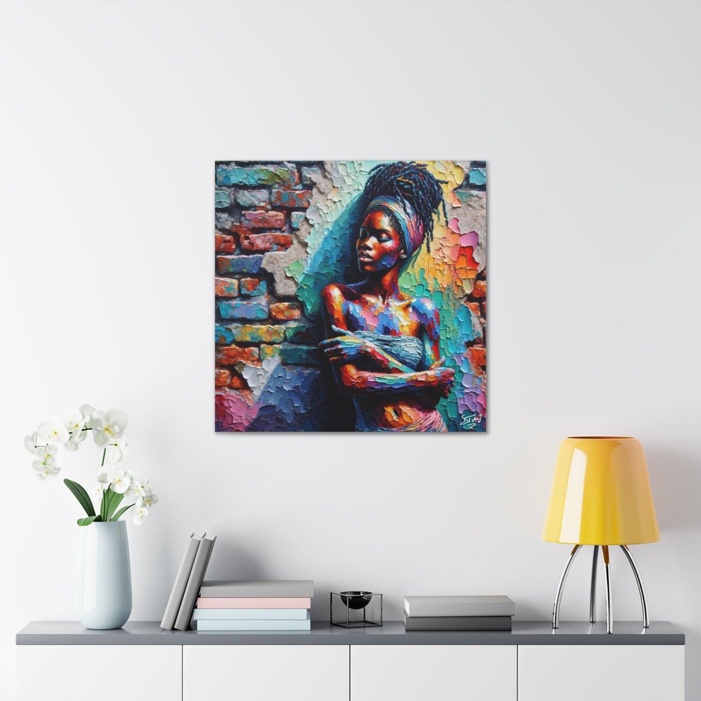 Art Print, Afro-Caribbean Woman "In Paint," (7) Oil Finish, West Indian Ethnicity, Cultural, Heritage, Semi-Abstract, Canvas Gallery Wrap