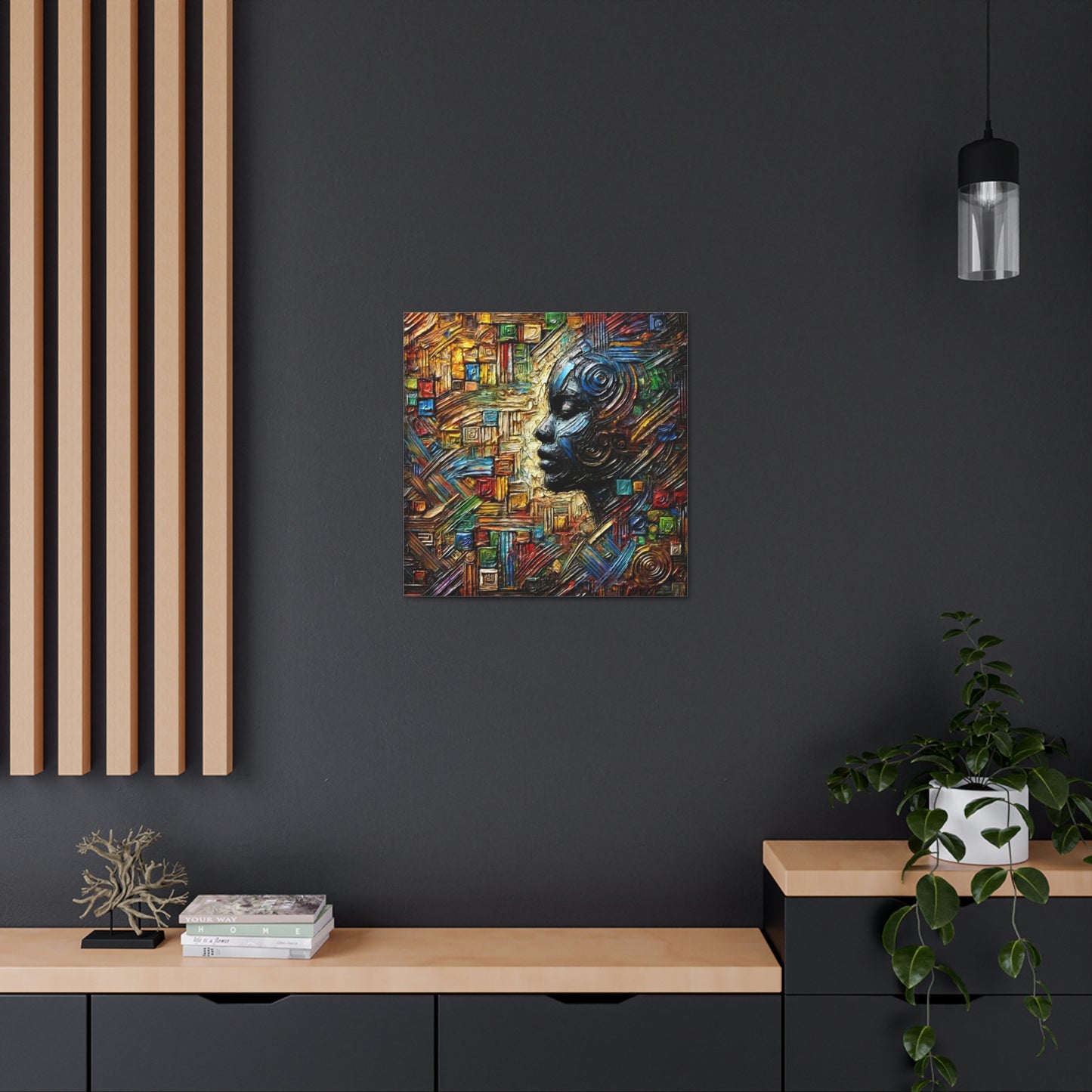 Art Print, African Print, Black Power, Silhouette, Abstract Oil Finish, Unity, One Love, Canvas Gallery Wrap