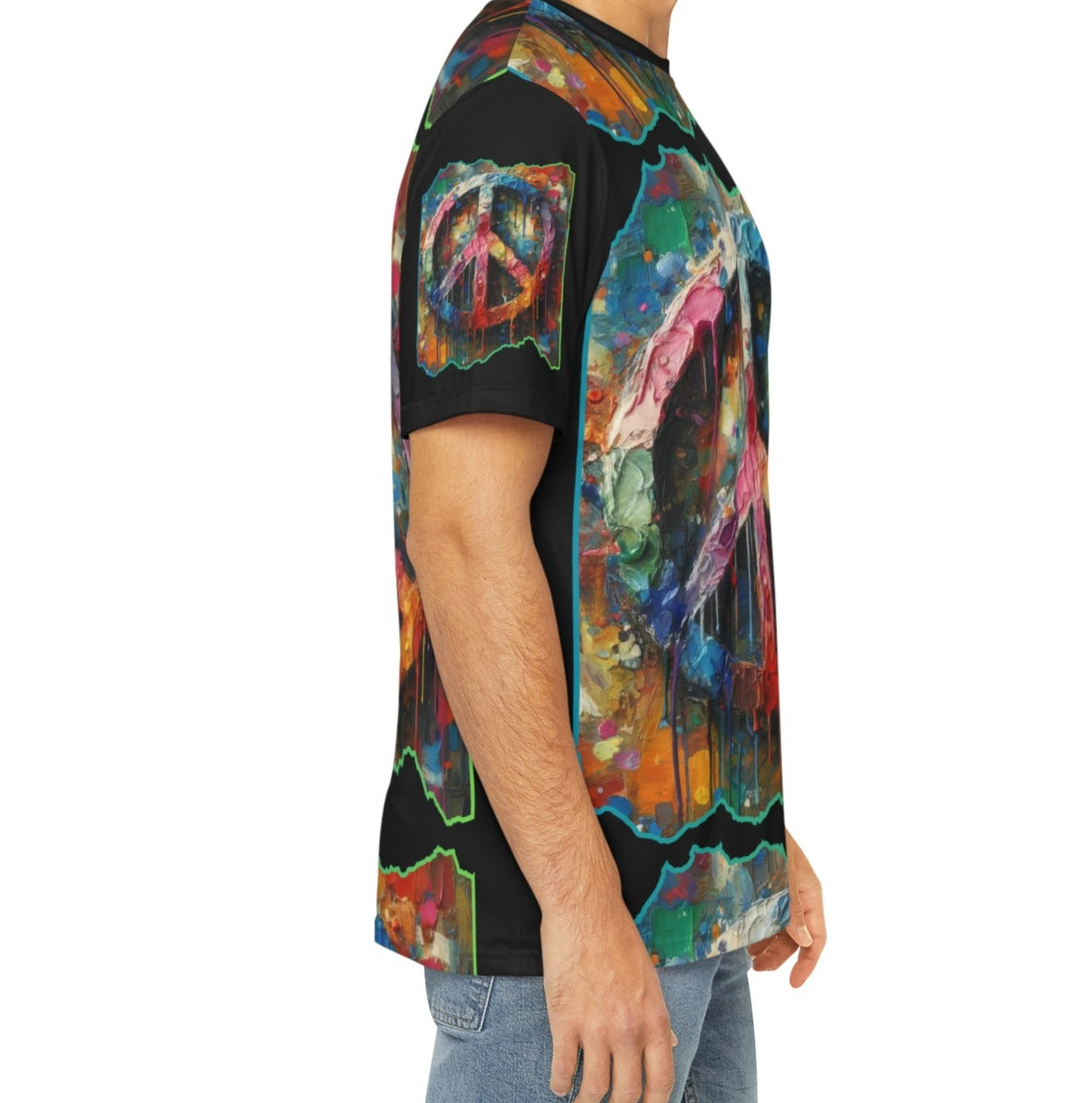 Men's Brushed Polyester Short Sleeve Tee (AOP), "PEACE"