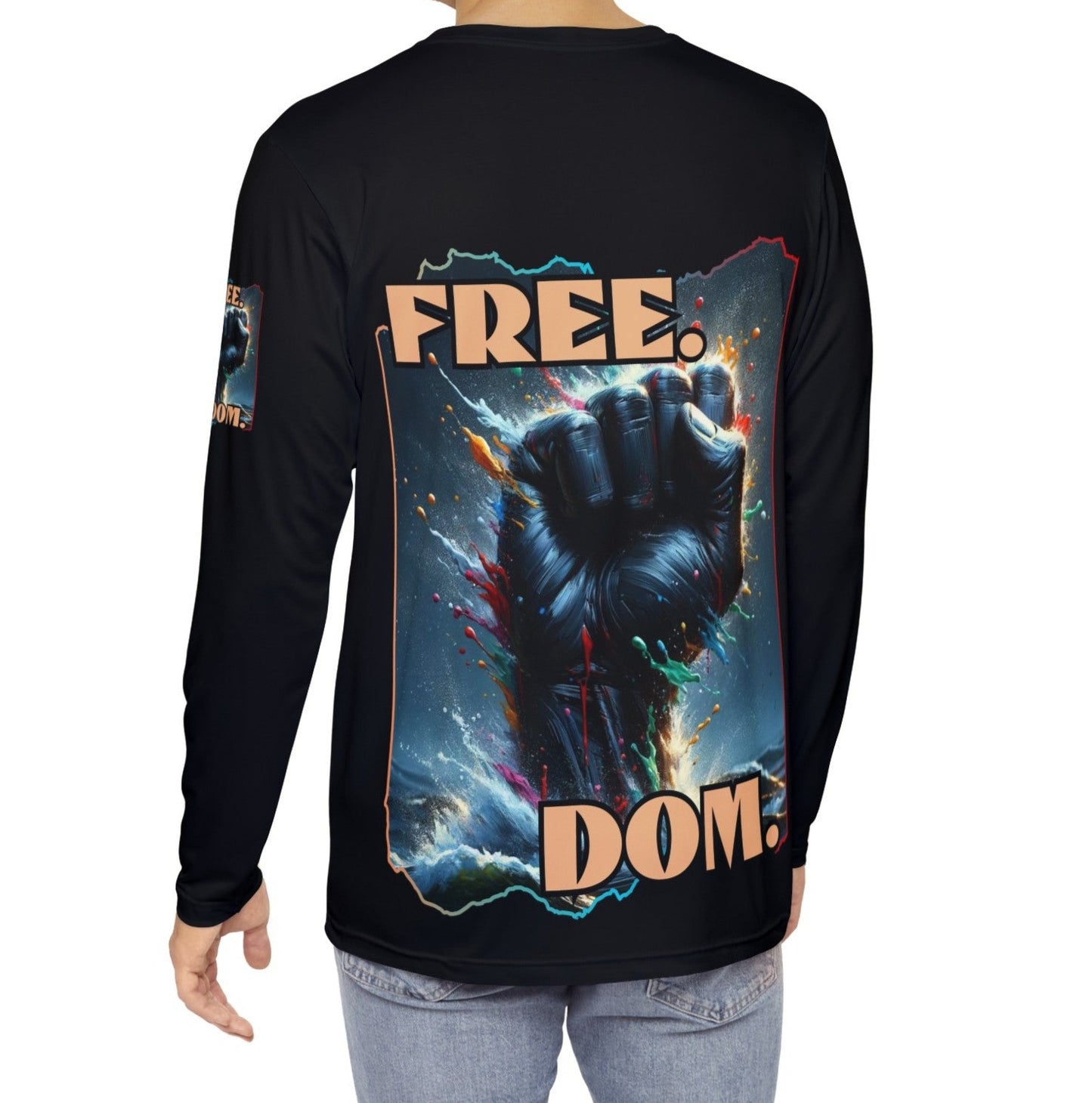 Men's Brushed Polyester Long Sleeve Shirt (AOP) "FREE.DOM."