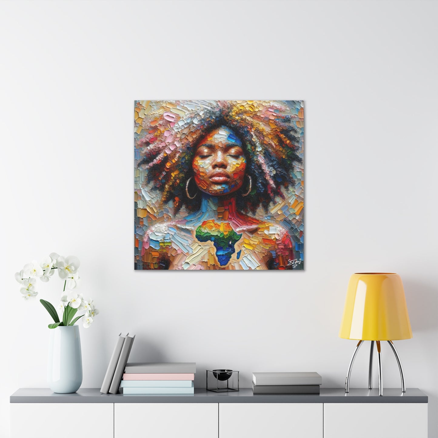 Art Print, "Mother Africa" Oil Finish, West Indian Ethnicity, Cultural, Heritage, Abstract, Canvas Gallery Wrap