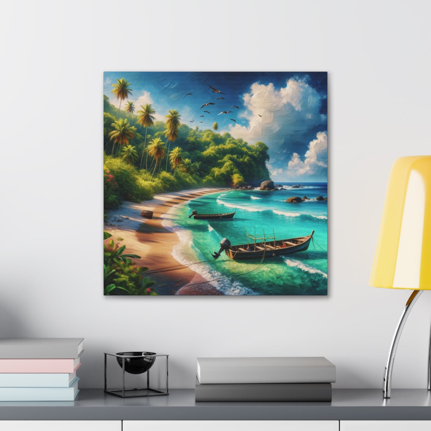 Art Print#3 of Caribbean Beach Scene, Swallows Beach, Tobago, West Indian Art, Canvas Gallery Wraps