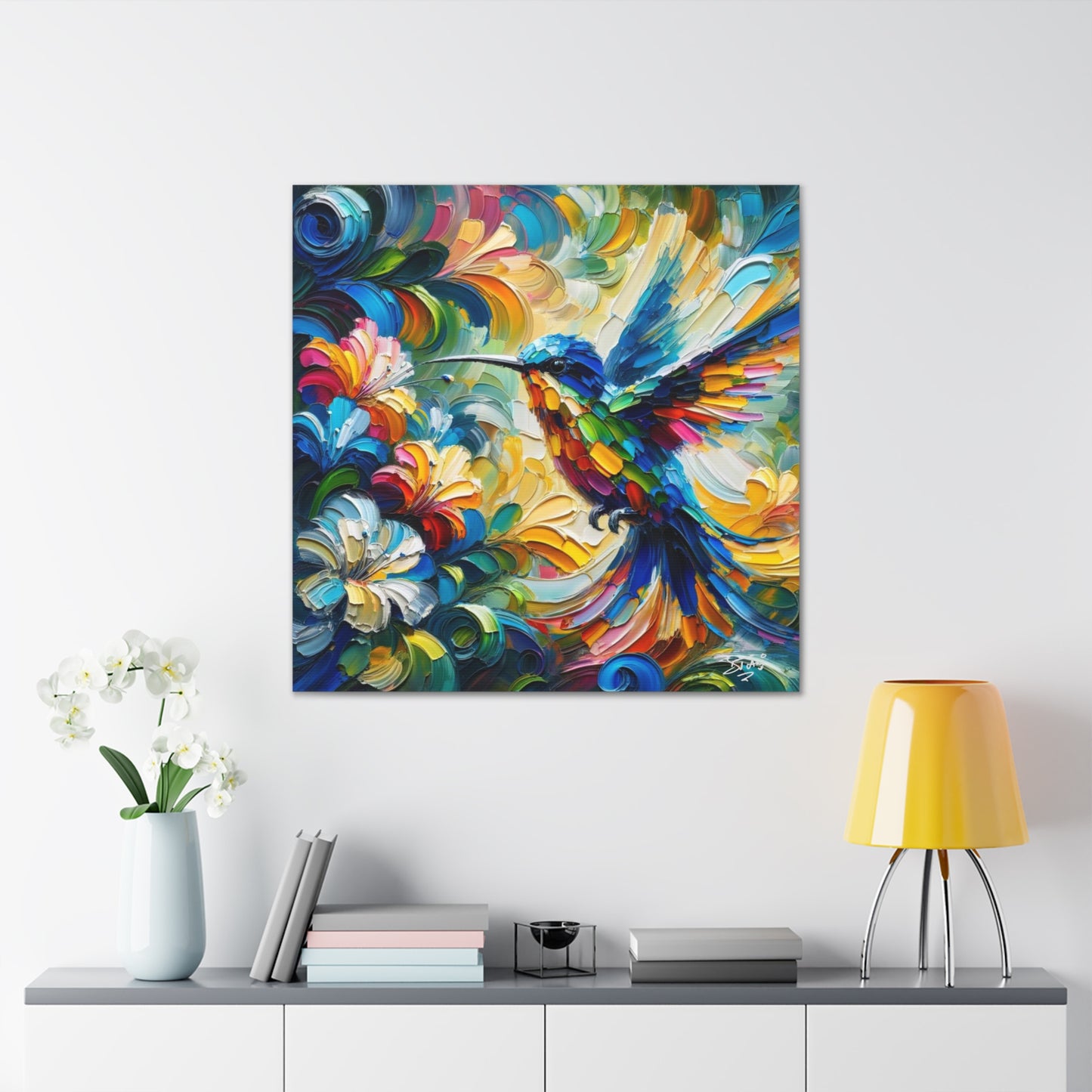 Art Print, Hummingbird, Caribbean Birds, Abstract Oil Finish, Caribbean Nature, Cultural, Heritage, Canvas Gallery Wrap