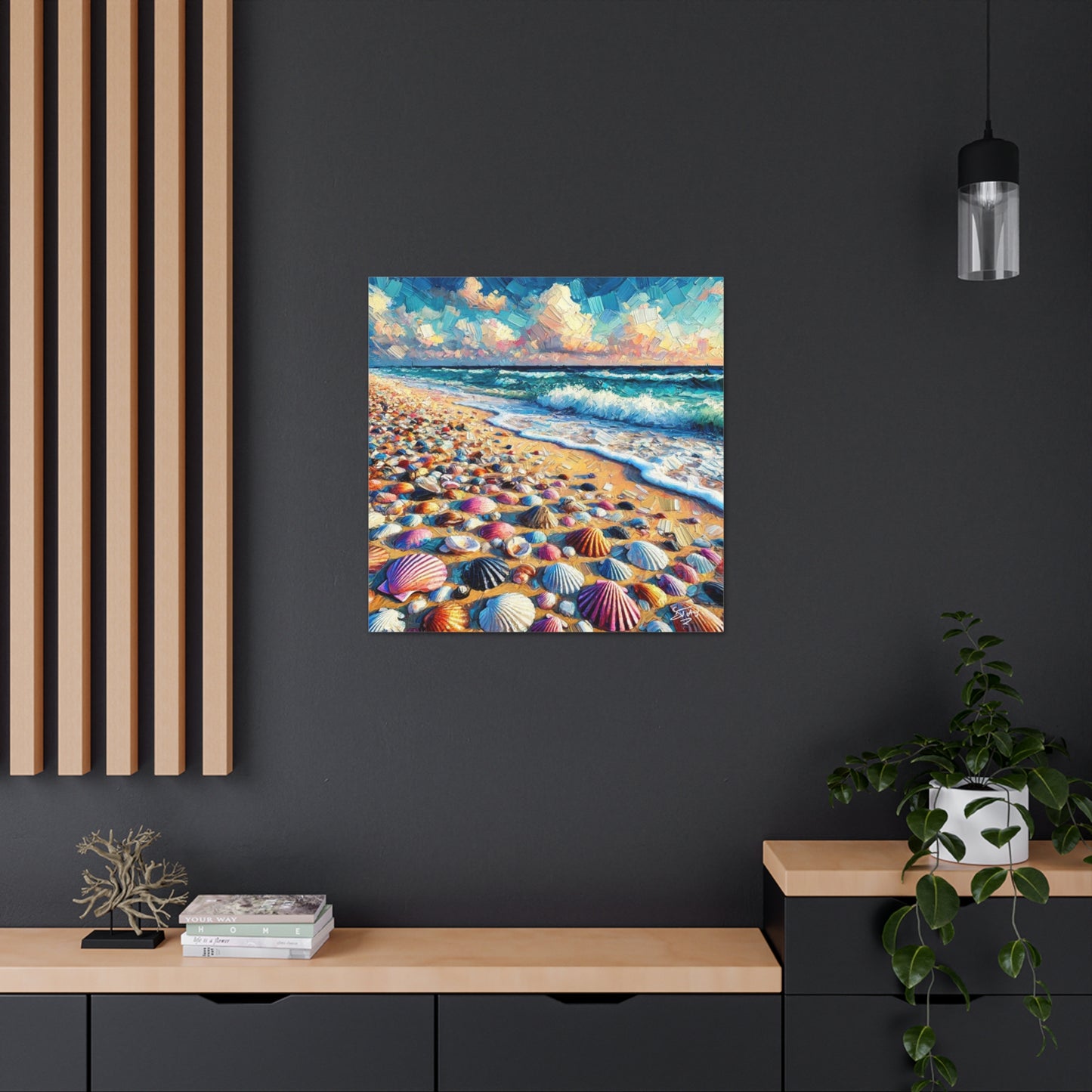 Art Print, Seashells, Caribbean Beach Scene, Abstract, Oil Painting, West Indian Art, Canvas Gallery Wraps